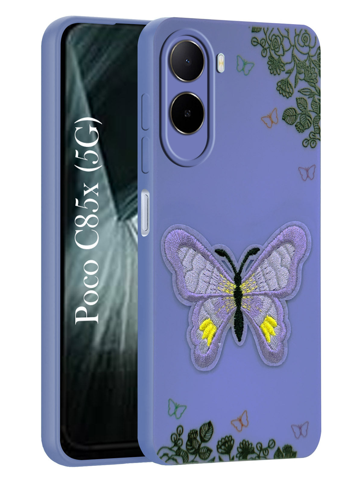 For Poco C85x 5G Back Cover Case (Soft Butterfly Embroidery | Women Teen Girls | Camera Protection| Matte Silicone)