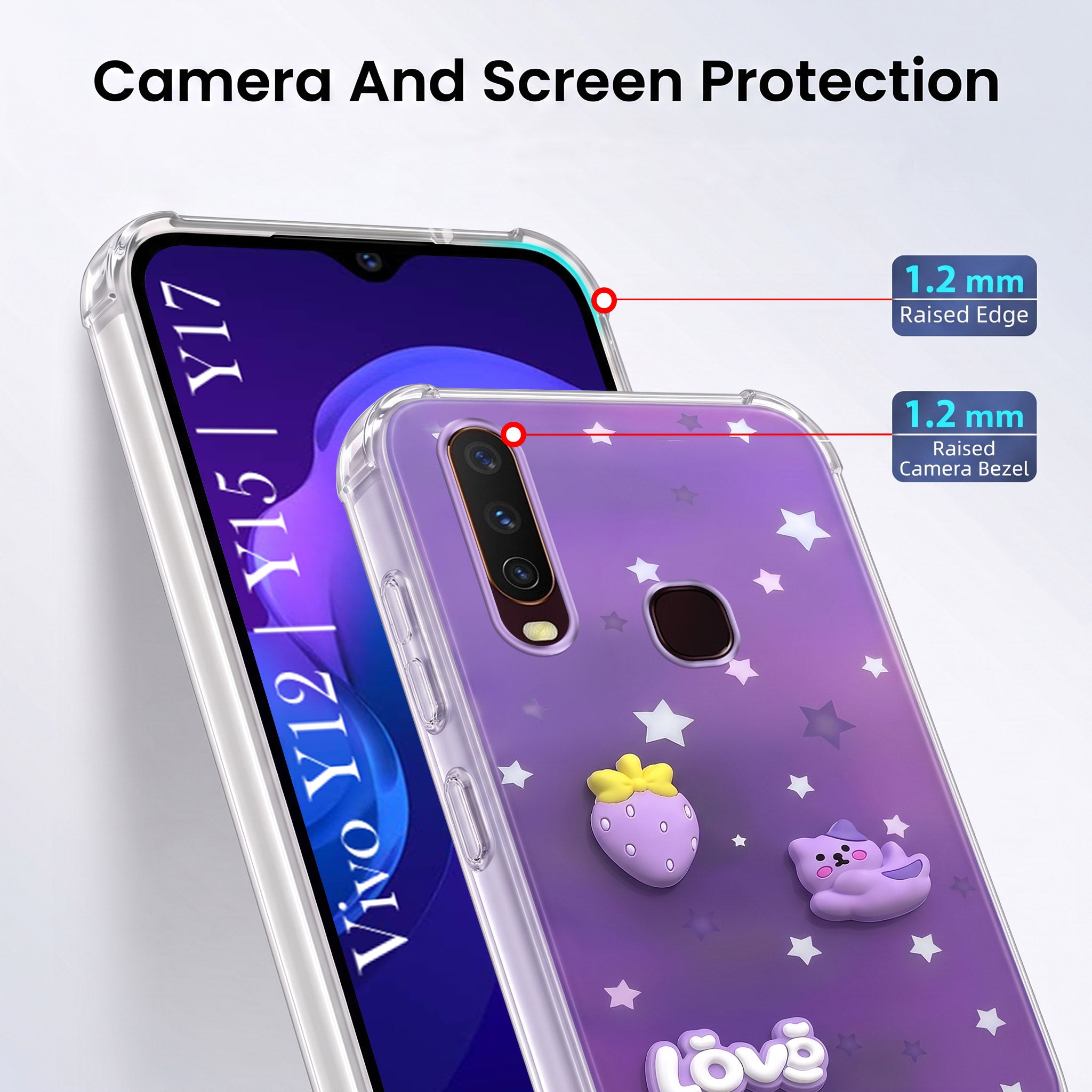 For Vivo Y12 | Y15 | Y17 Back Cover Case (3D Cute Cartoons | Hard Back Side Soft | Matte Premium Finish | HD Printing)
