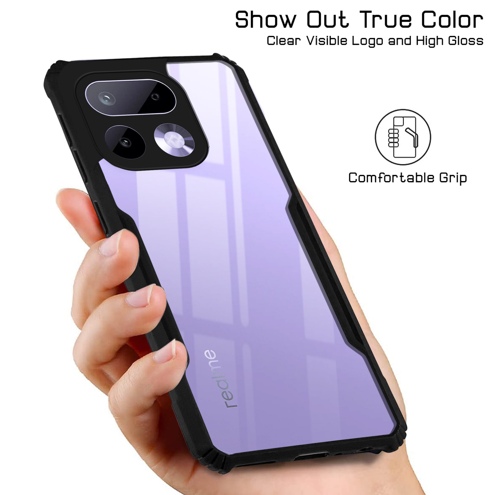 For Realme 16 Pro Hybrid Back Cover Case (Shockproof with Polycarbonate Clear Panel | Professional Black)