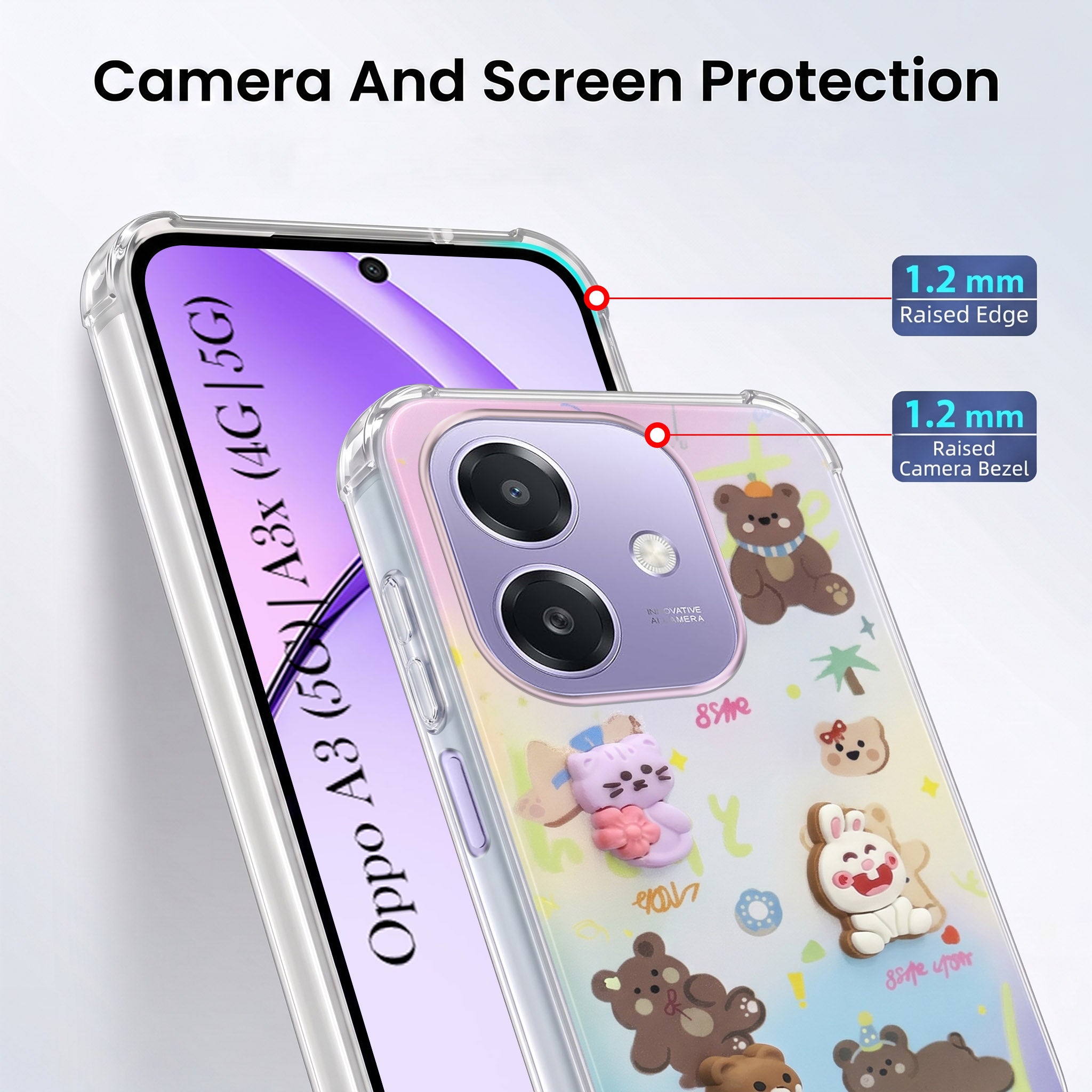 For Oppo A3X (4G/5G) | Oppo A3 5G Back Cover Case (3D Cute Cartoons | Hard Back Side Soft | Matte Premium Finish | HD Printing)