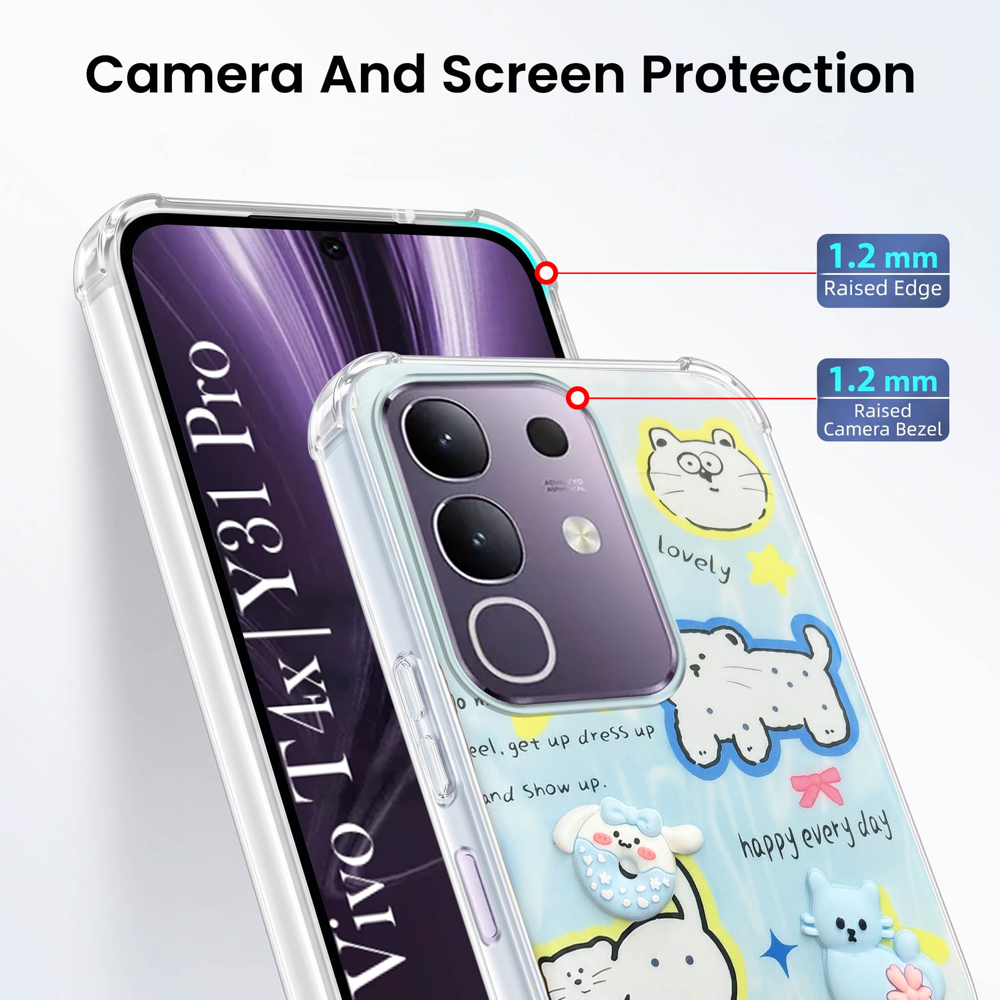 For Vivo T4x | Vivo Y31 Pro Back Cover Case (3D Cute Cartoons | Hard Back Side Soft | Matte Premium Finish | HD Printing)