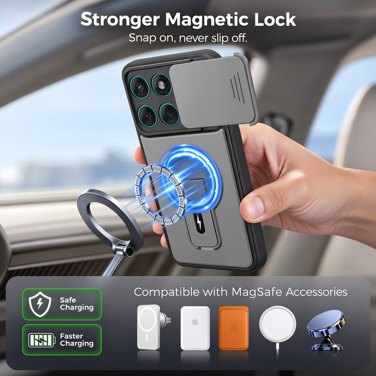 For Motorola Moto Edge 60 Fusion Back Case Cover Metallic (Hybrid Armor Kickstand | Sliding Shutter Camera Protection | MagSafe Compatible)