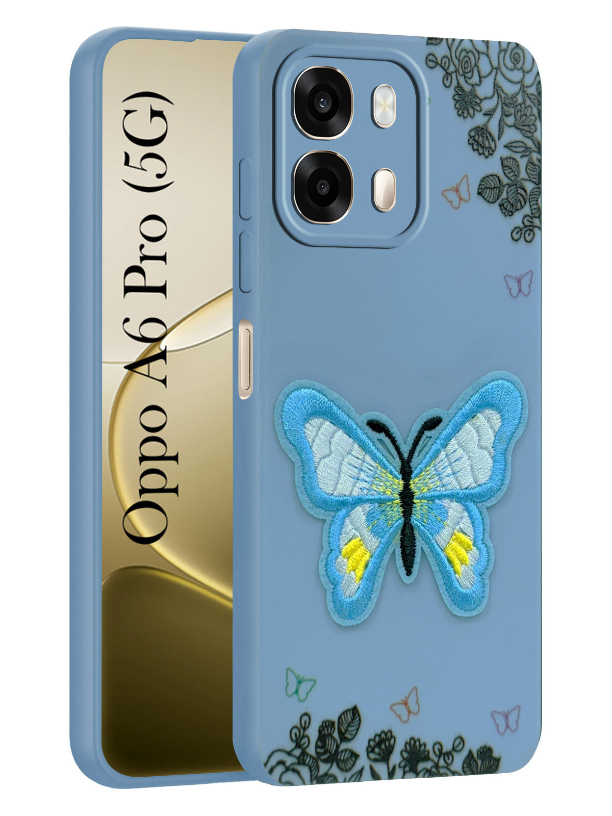 For Oppo A6 Pro Back Cover Case (Soft Butterfly Embroidery | Women Teen Girls | Camera Protection| Matte Silicone)