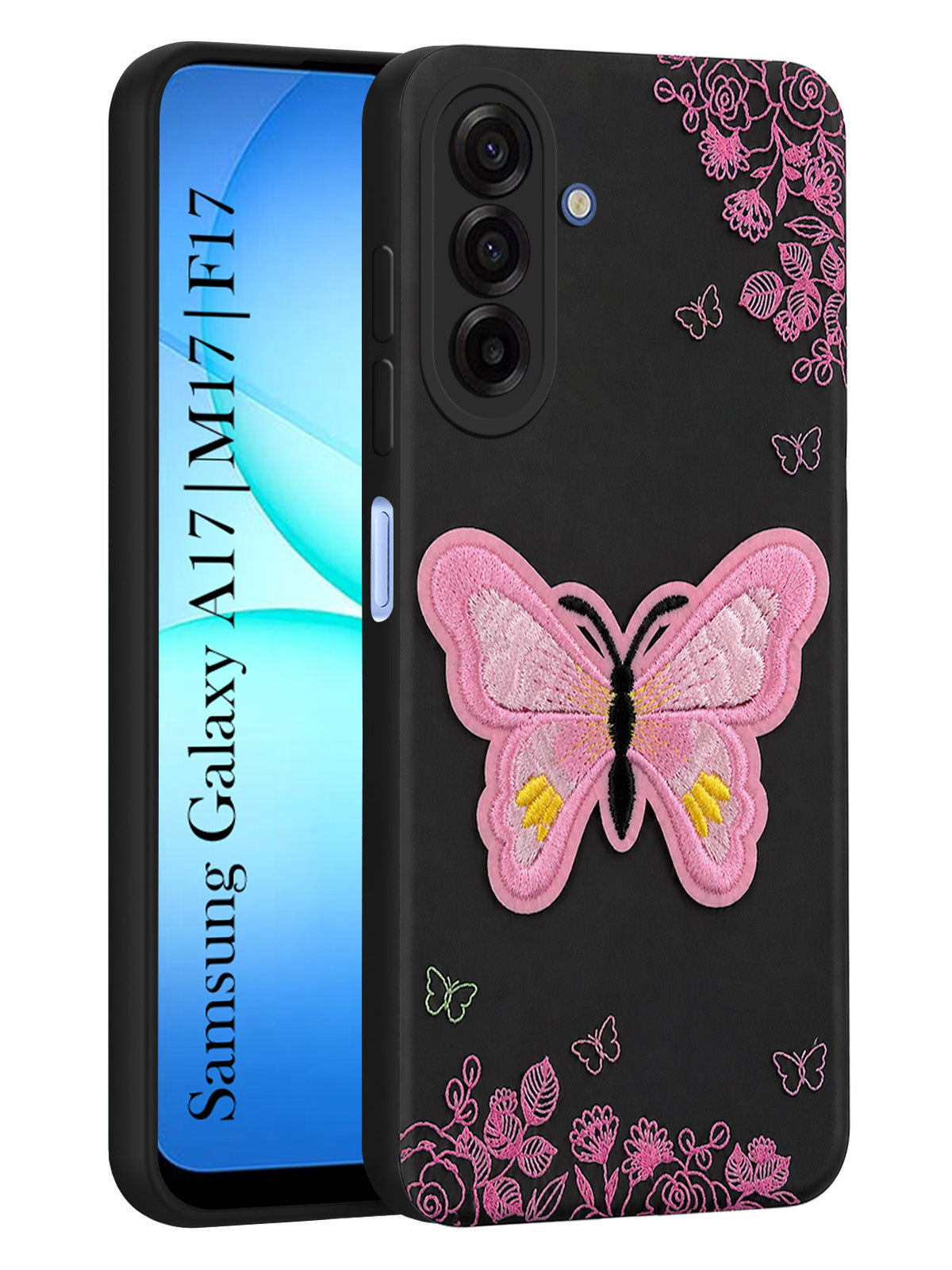 For Samsung Galaxy A17 | Samsung F17 | Samsung M17 5G Back Cover Case (Soft Butterfly Embroidery | Women Teen Girls | Camera Protection| Matte Silicone)