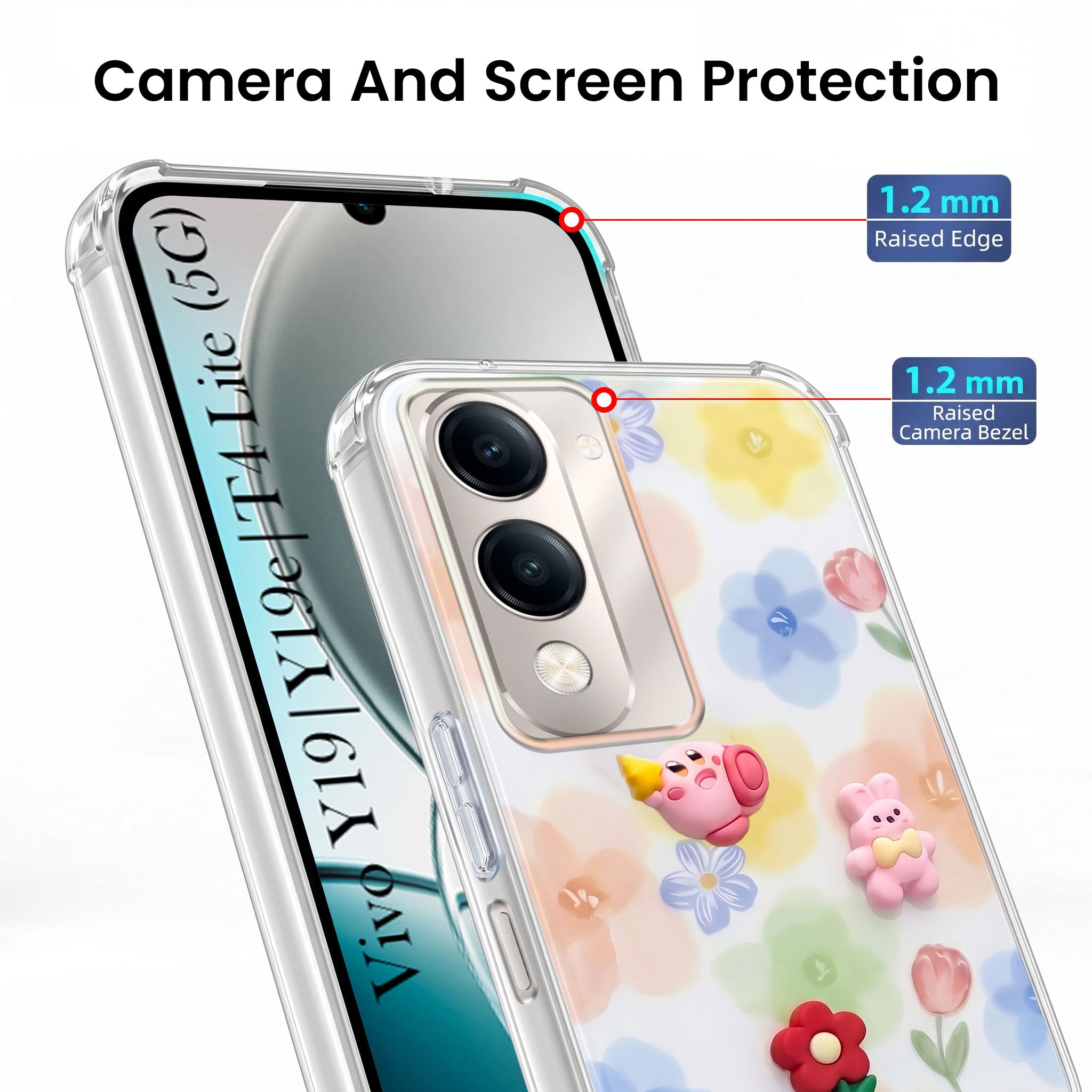 For Vivo Y19 | Vivo Y19e | Vivo T4 Lite Back Cover Case (3D Cute Cartoons | Hard Back Side Soft | Matte Premium Finish | HD Printing)