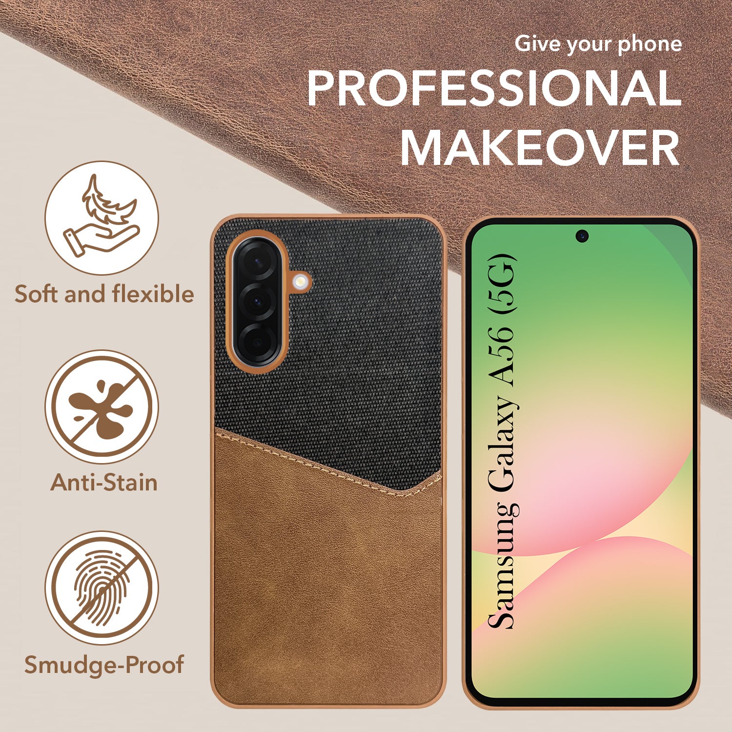 For Samsung Galaxy A56 Back Cover Case (Dual PU Leather Stitch | Professional Minimalist | Soft and Flexible)