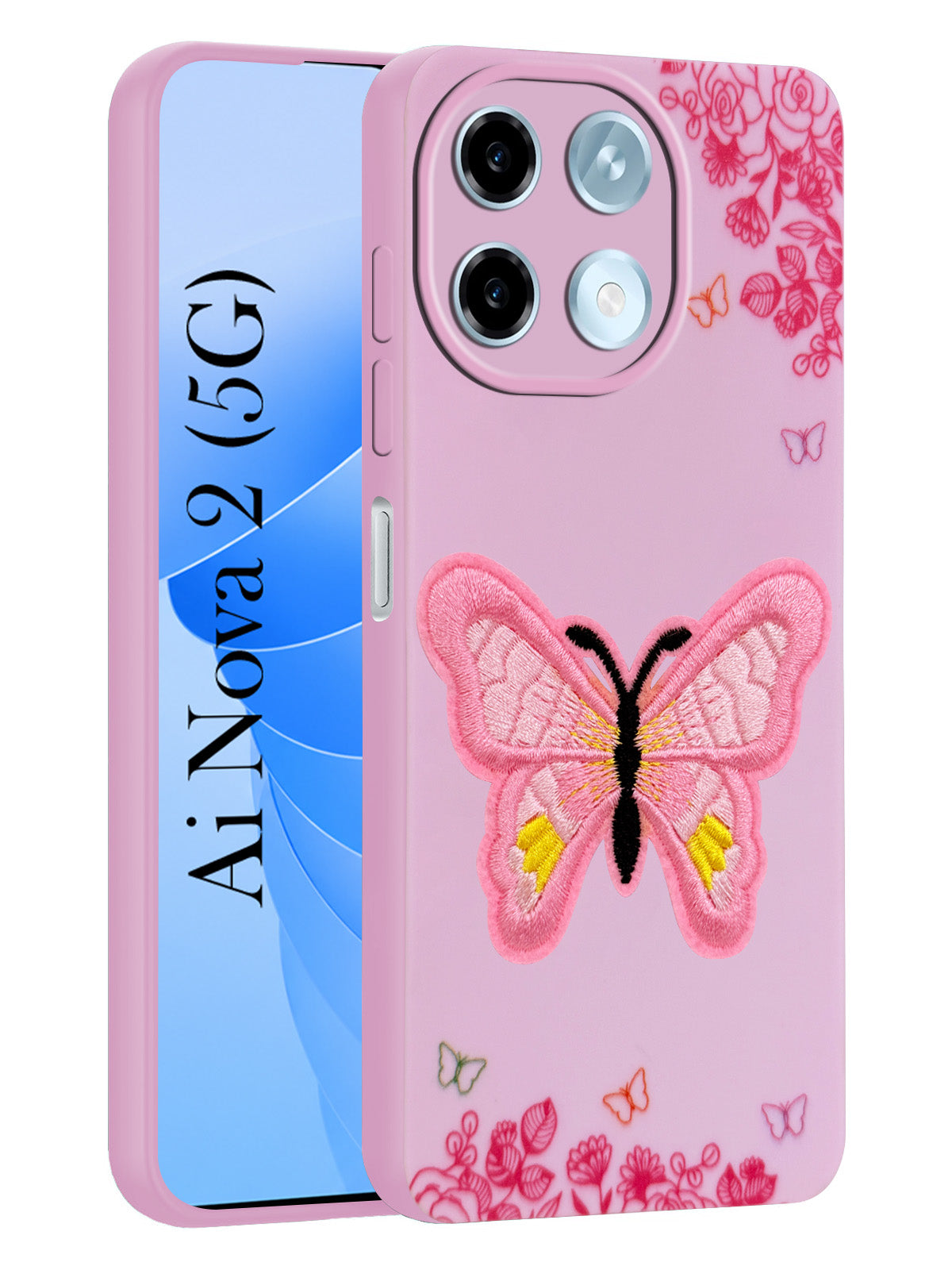 For Ai+ Nova 2 5G Back Cover Case (Soft Butterfly Embroidery | Women Teen Girls | Camera Protection| Matte Silicone)