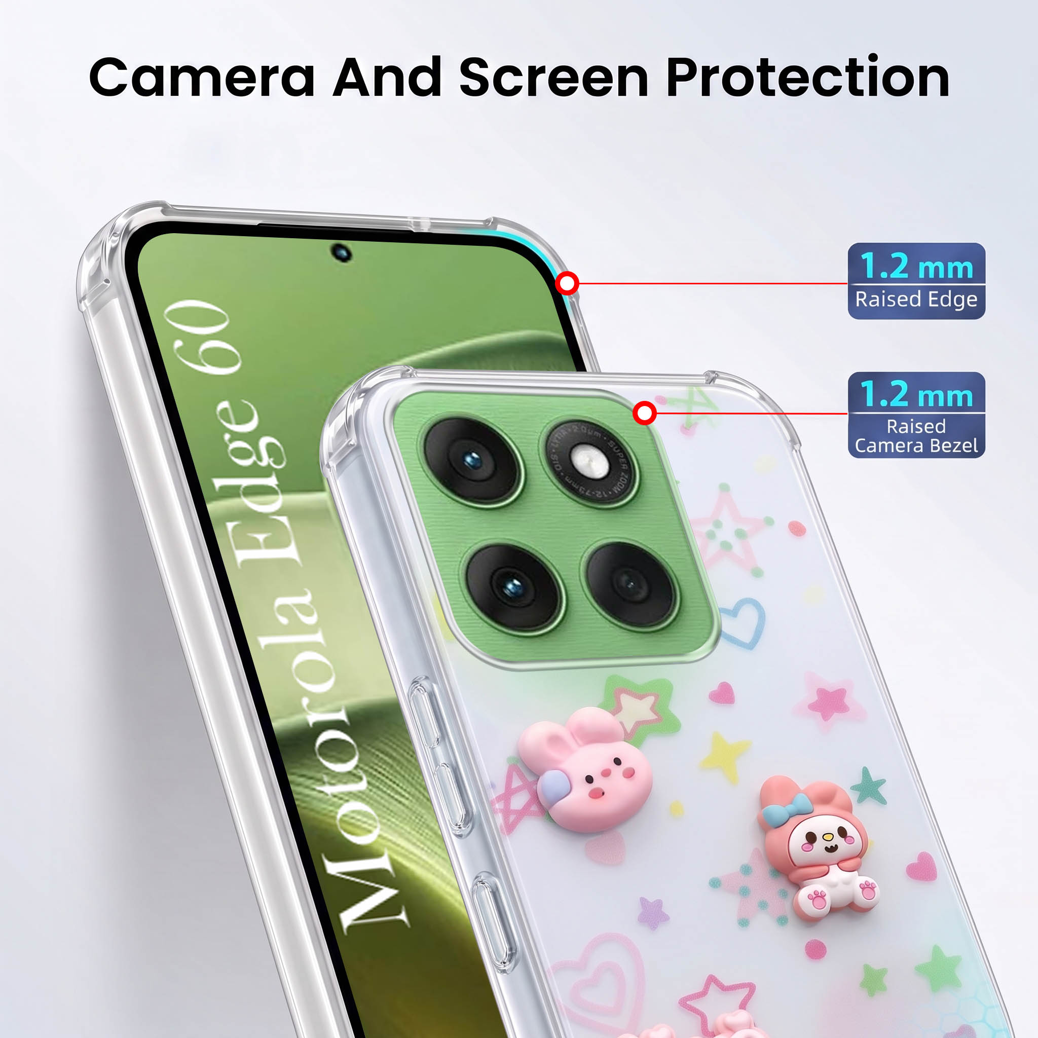 For Motorola Moto Edge 60 Back Cover Case (3D Cute Cartoons | Hard Back Side Soft | Matte Premium Finish | HD Printing)