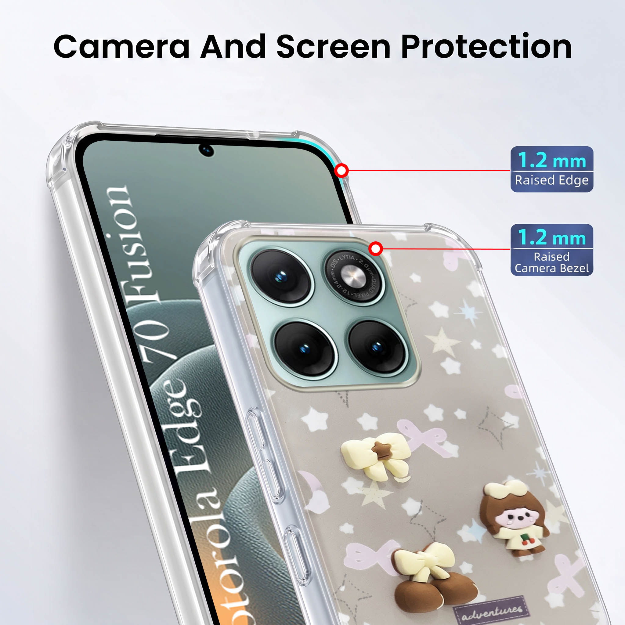 For Motorola Moto Edge 70 Fusion Back Cover Case (3D Cute Cartoons | Hard Back Side Soft | Matte Premium Finish | HD Printing)