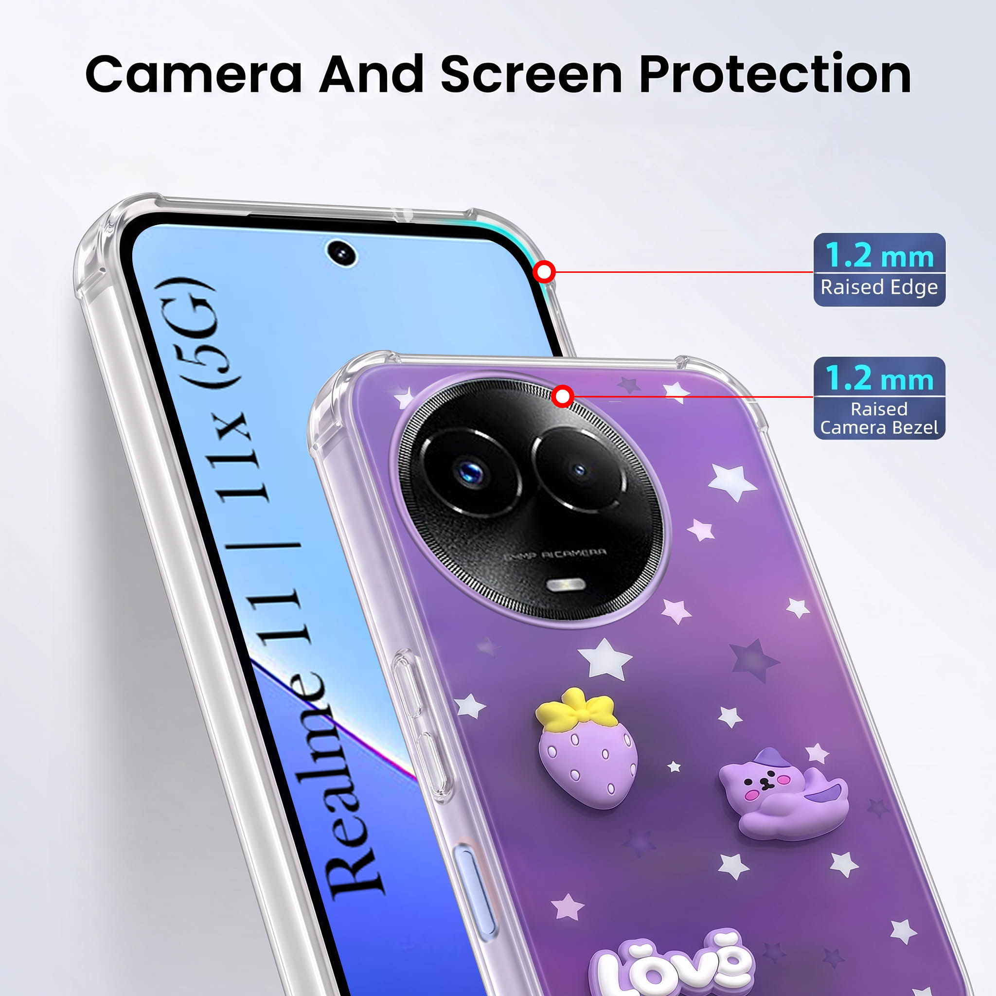 For Realme 11 5G | Realme 11x 5G Back Cover Case (3D Cute Cartoons | Hard Back Side Soft | Matte Premium Finish | HD Printing)