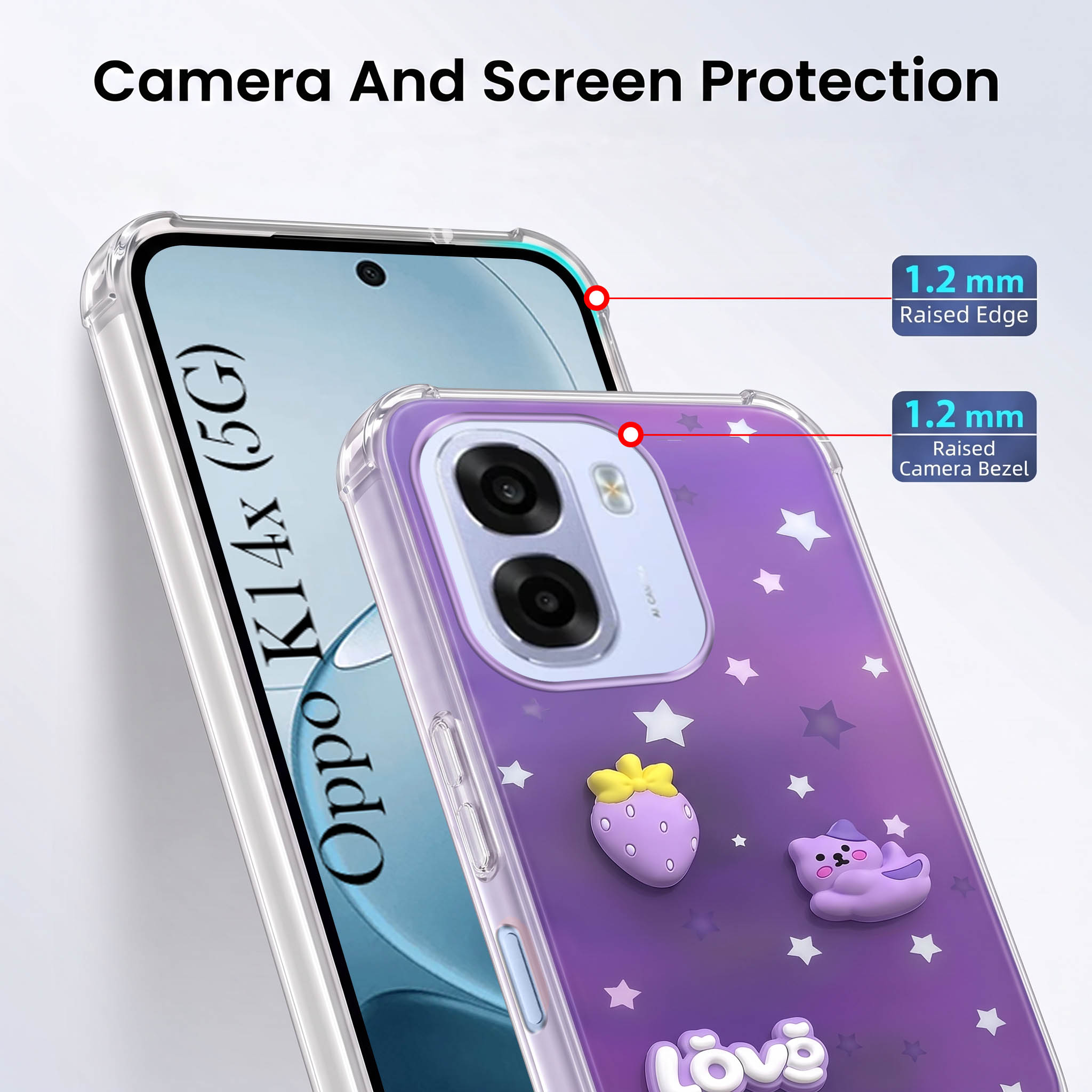 For Oppo K14x 5G Back Cover Case (3D Cute Cartoons | Hard Back Side Soft | Matte Premium Finish | HD Printing)