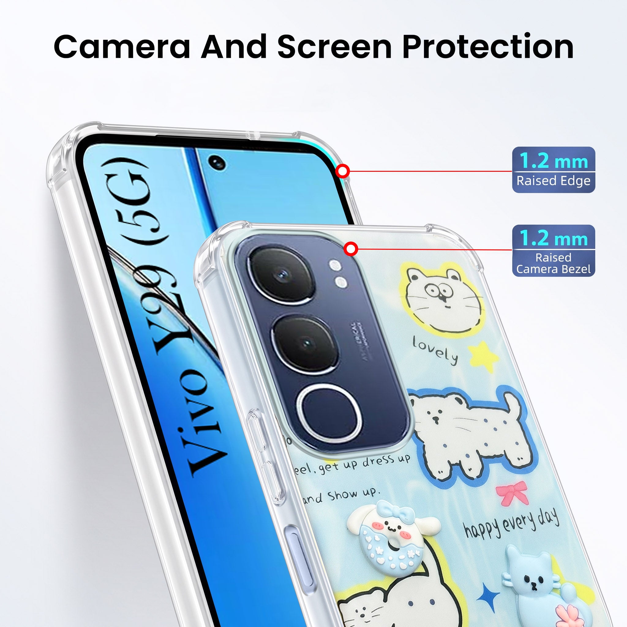 For Vivo Y29 Back Cover Case (3D Cute Cartoons | Hard Back Side Soft | Matte Premium Finish | HD Printing)