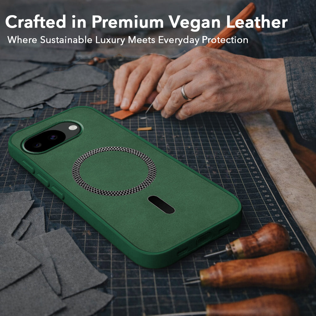 For Google Pixel 10a Back Cover Case Leather Finish (MagSafe Compatible Wireless Charging | Soft Touch | Camera Bump Protection)