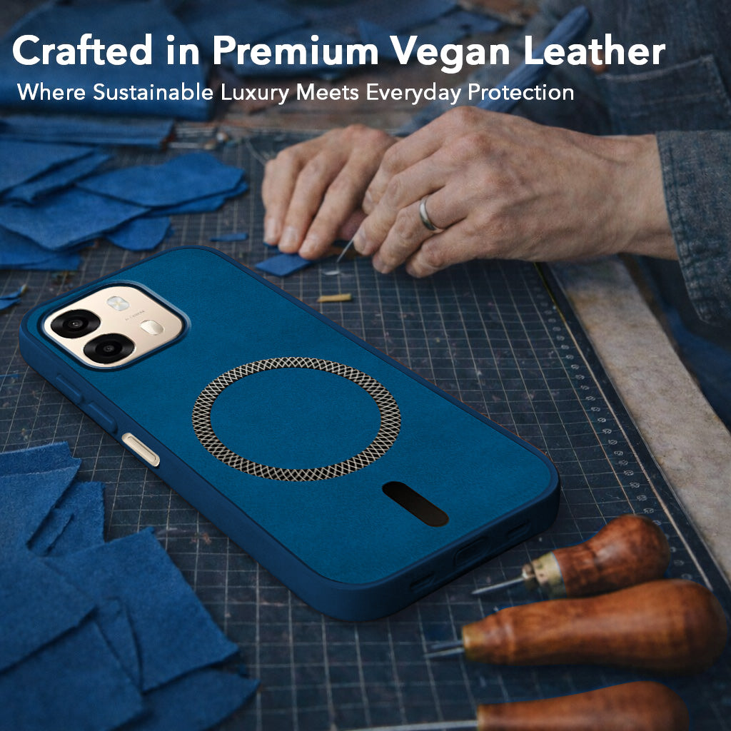 For Oppo A6 Pro Back Cover Case Leather Finish (MagSafe Compatible Wireless Charging | Soft Touch | Camera Bump Protection)