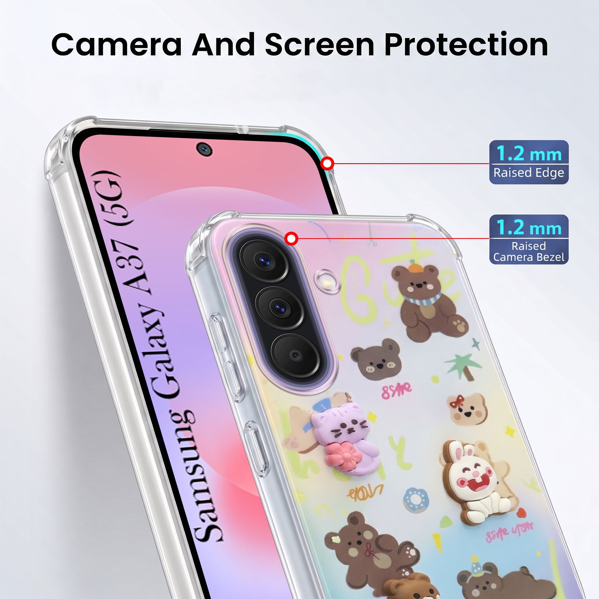 For Samsung Galaxy A37 5G Back Cover Case (3D Cute Cartoons | Hard Back Side Soft | Matte Premium Finish | HD Printing)