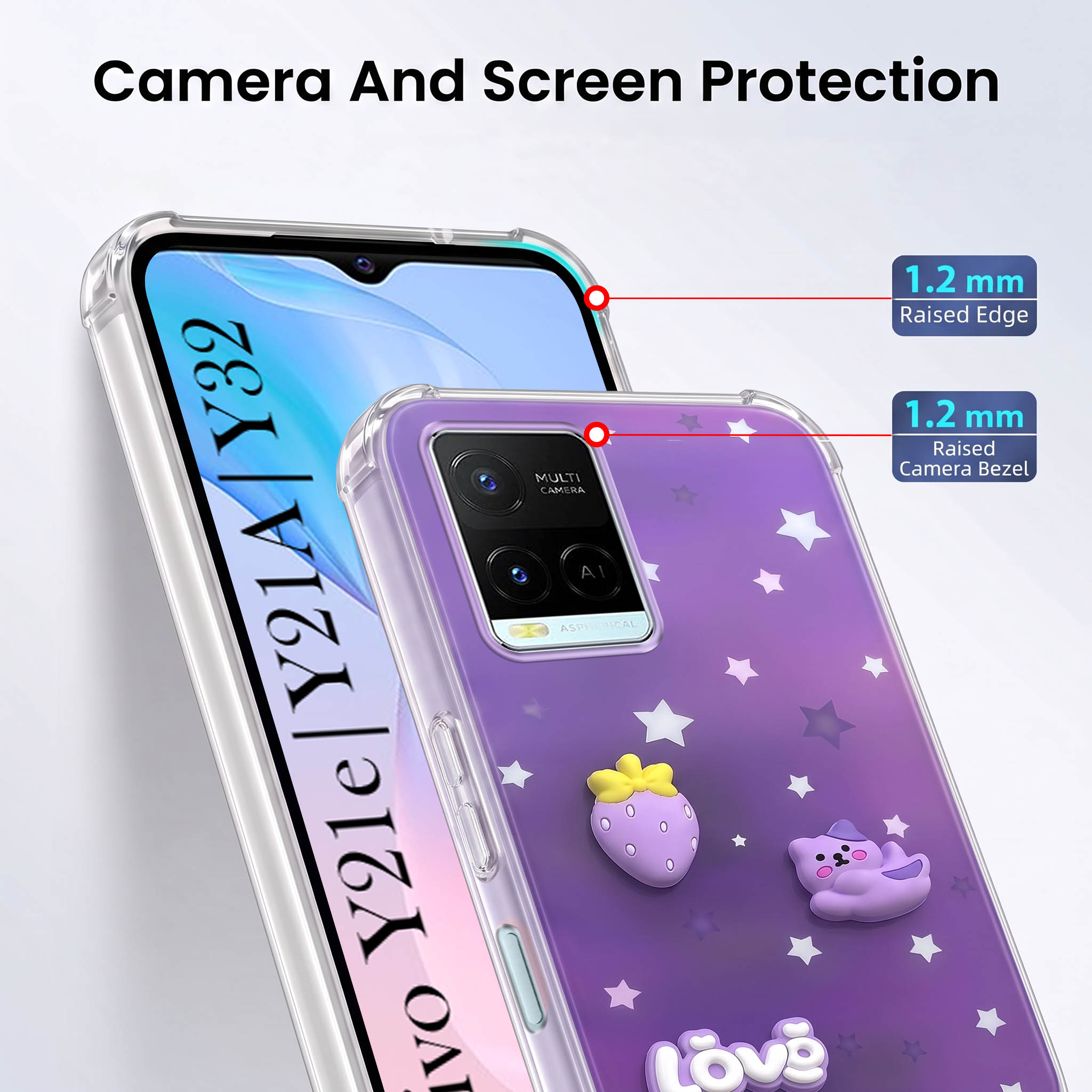 For Vivo Y21e | Vivo Y21A | Vivo Y32 Back Cover Case (3D Cute Cartoons | Hard Back Side Soft | Matte Premium Finish | HD Printing)