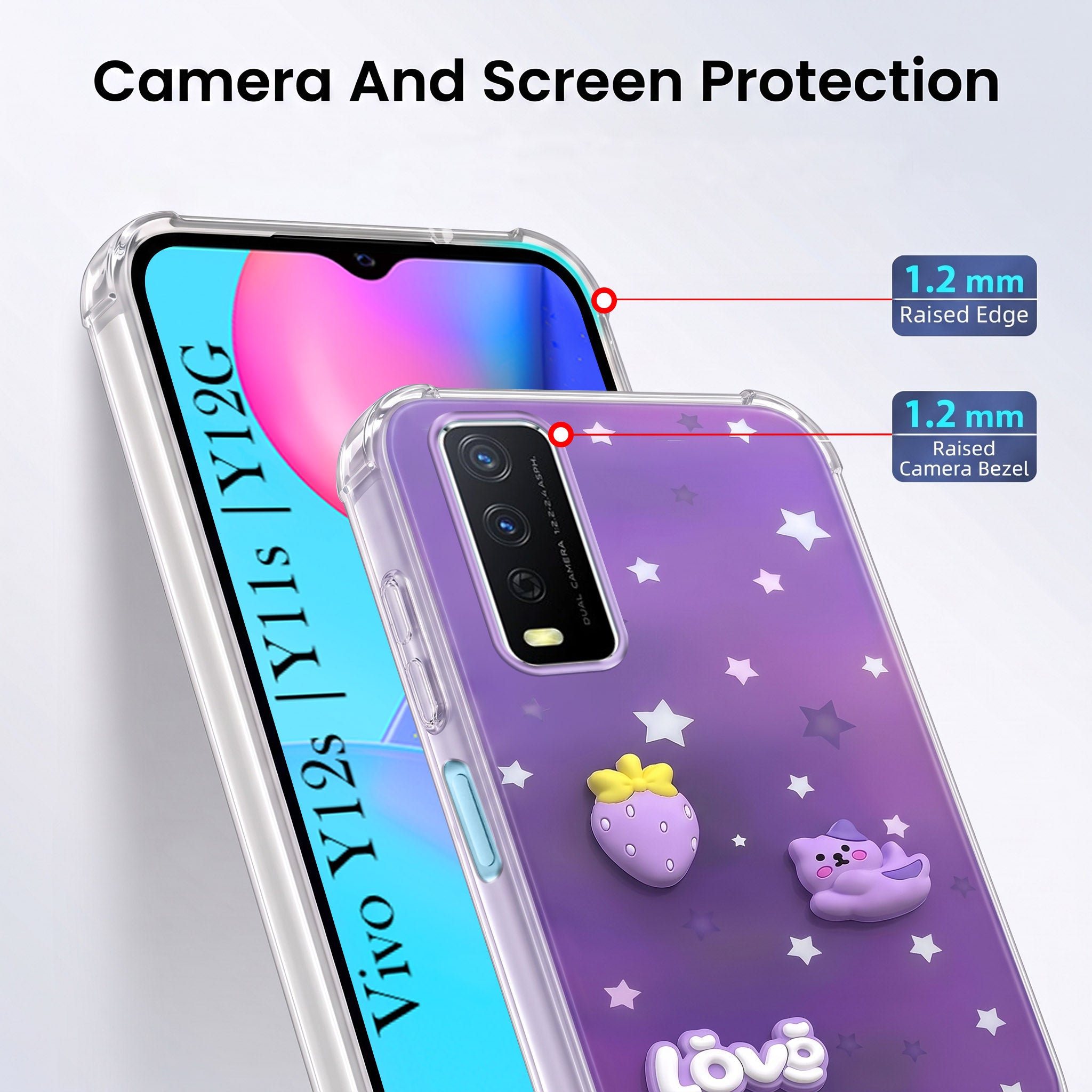 For Vivo Y12s | Y11s | Y12G Back Cover Case (3D Cute Cartoons | Hard Back Side Soft | Matte Premium Finish | HD Printing)