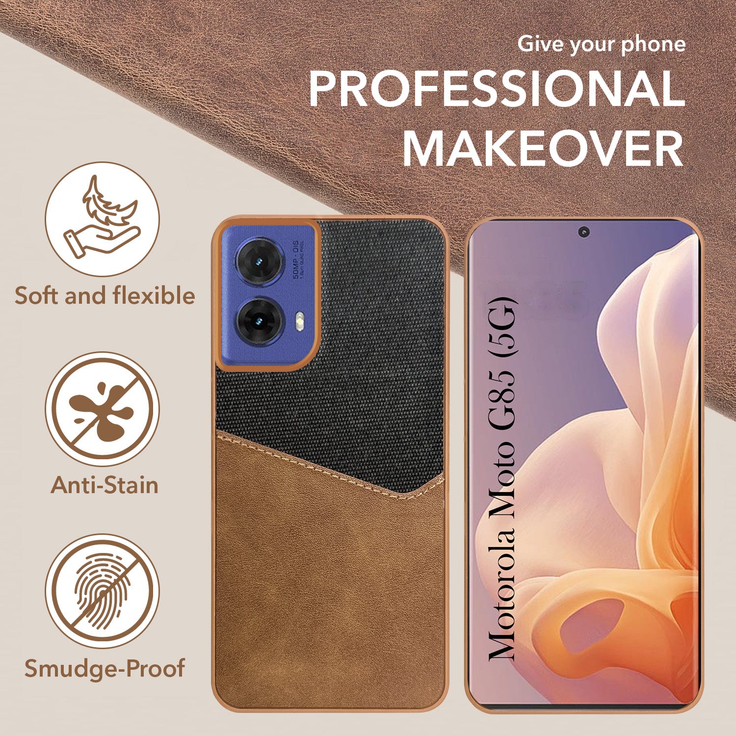 For Motorola Moto G85 Back Cover Case (Dual PU Leather Stitch | Professional Minimalist | Soft and Flexible)