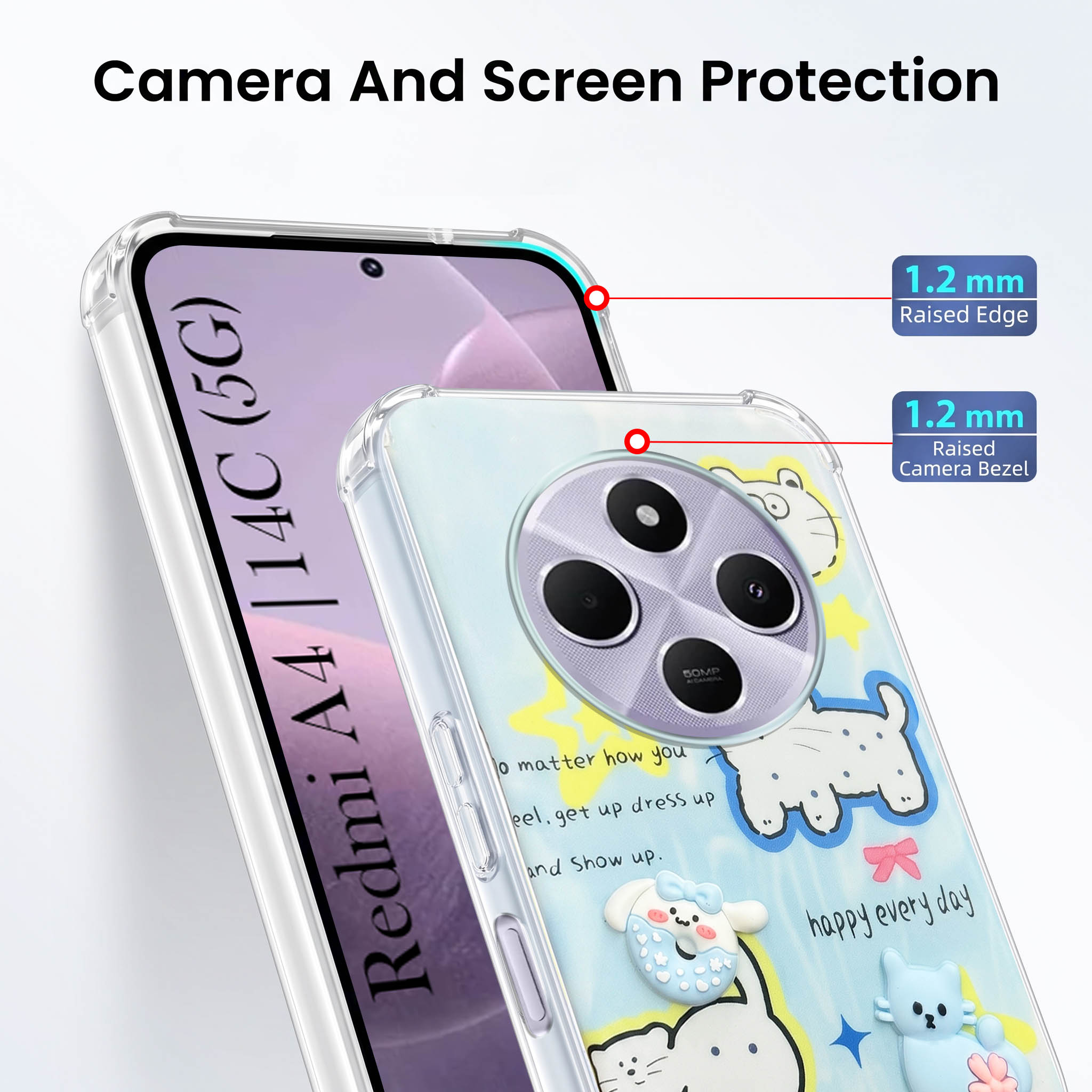 For Redmi A4 5G | Xiaomi Redmi 14C Back Cover Case (3D Cute Cartoons | Hard Back Side Soft | Matte Premium Finish | HD Printing)