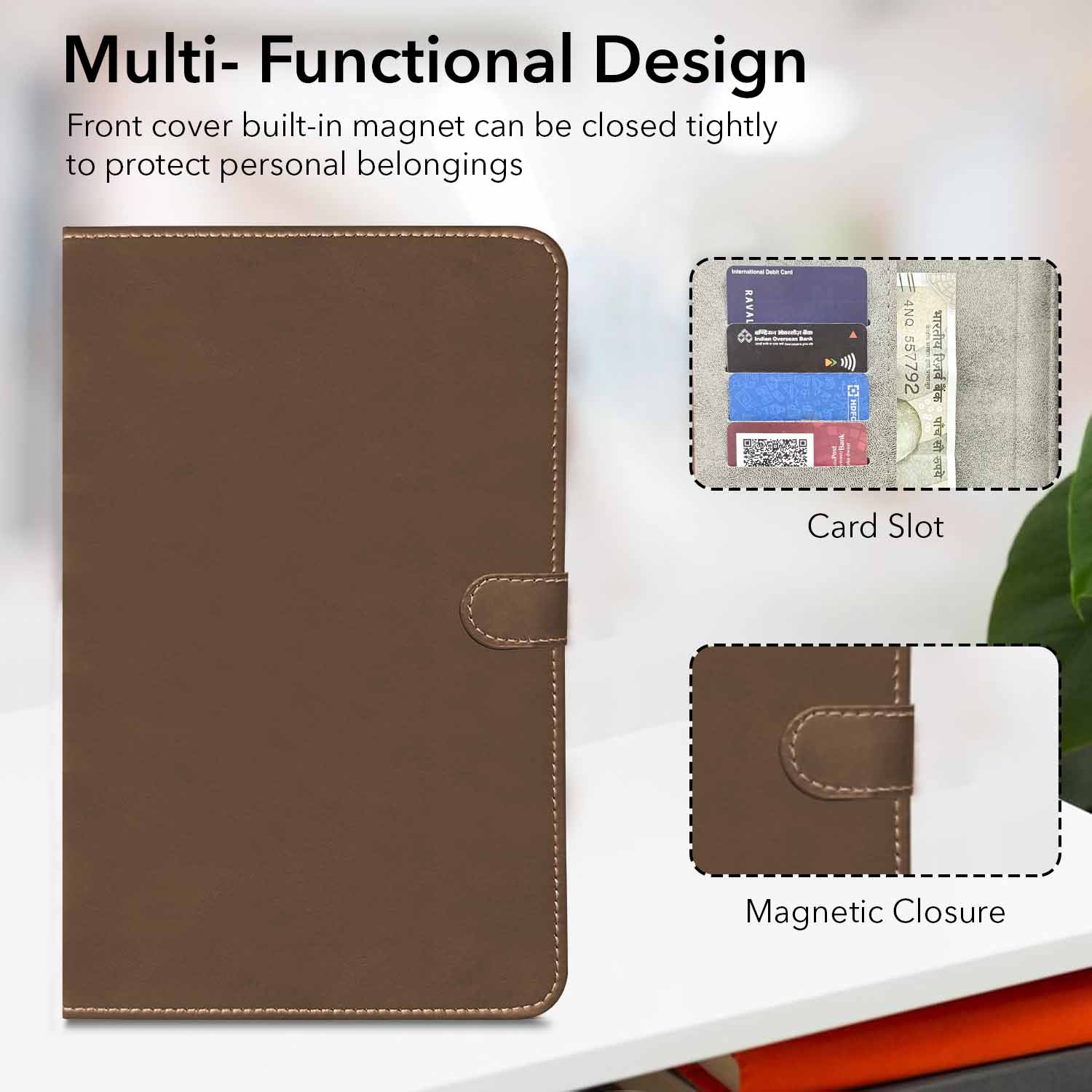 For Lava Aura T81N 8 Inch Flip Cover Folio Case (PU Matte Leather | Multi-Angle Smart Stand | Card Storage Slots | Silicone Back Pouch)