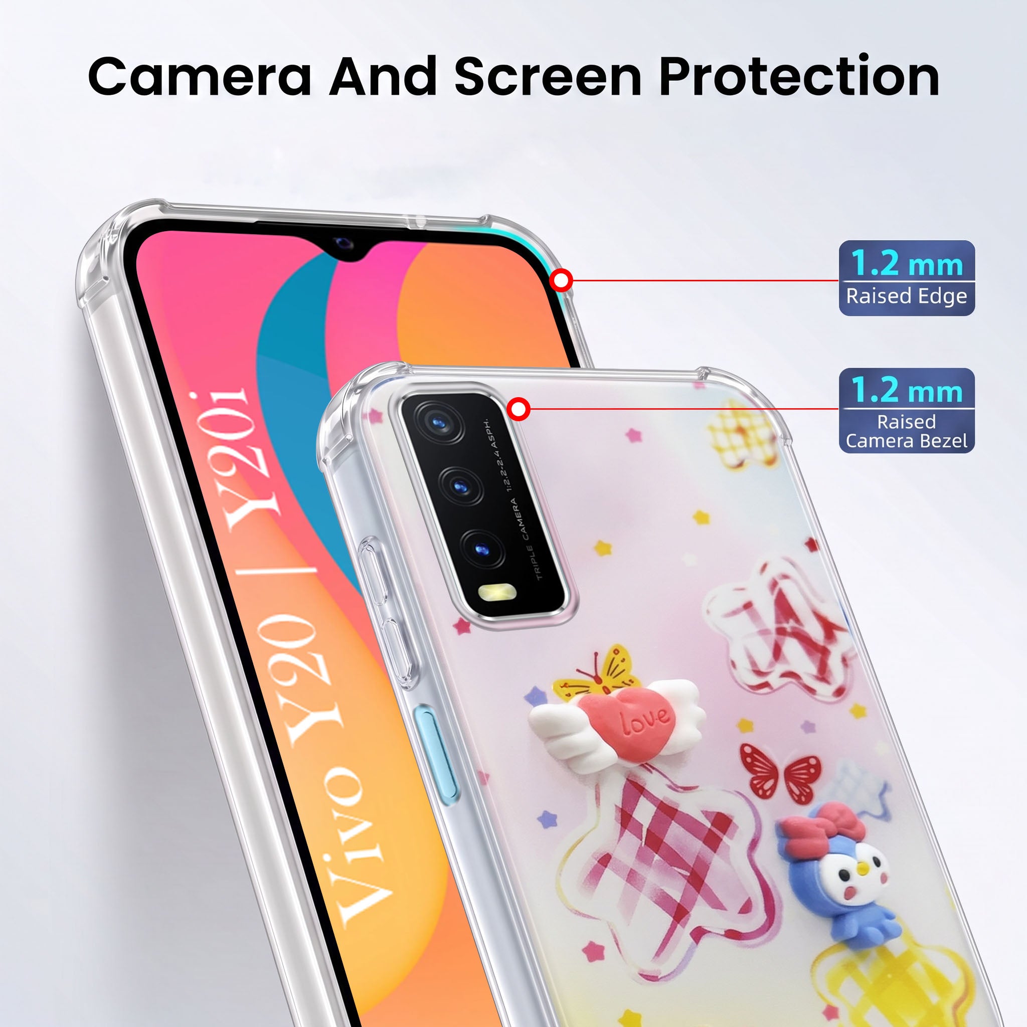 For Vivo Y20 | Y20i Back Cover Case (3D Cute Cartoons | Hard Back Side Soft | Matte Premium Finish | HD Printing)