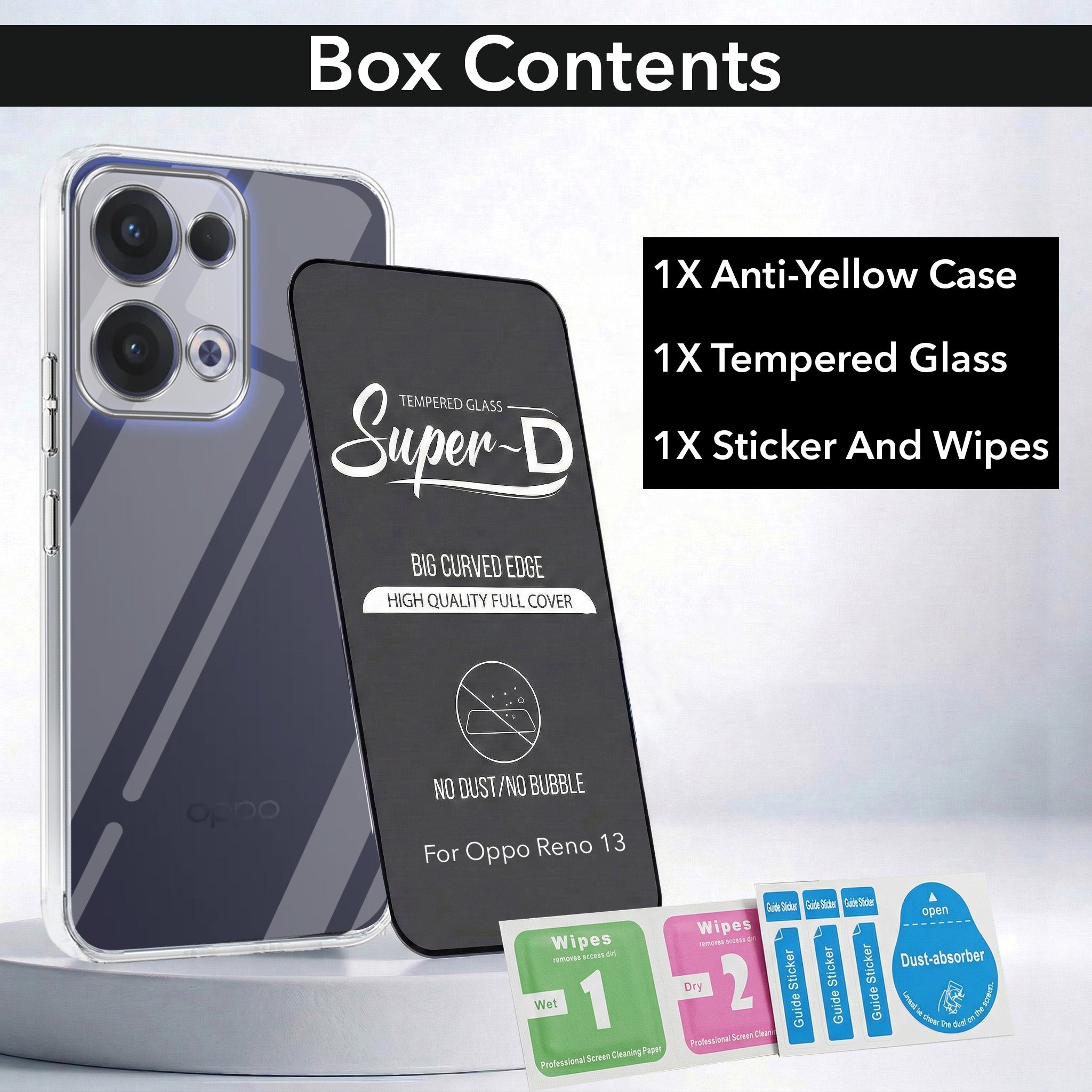 For Oppo Reno13 5G | Oppo Reno 13 5G Combo with Back Cover and 9H Tempered Glass (Liquid Silicone | Camera Protection | Oleophobic Coating Screen Glass)