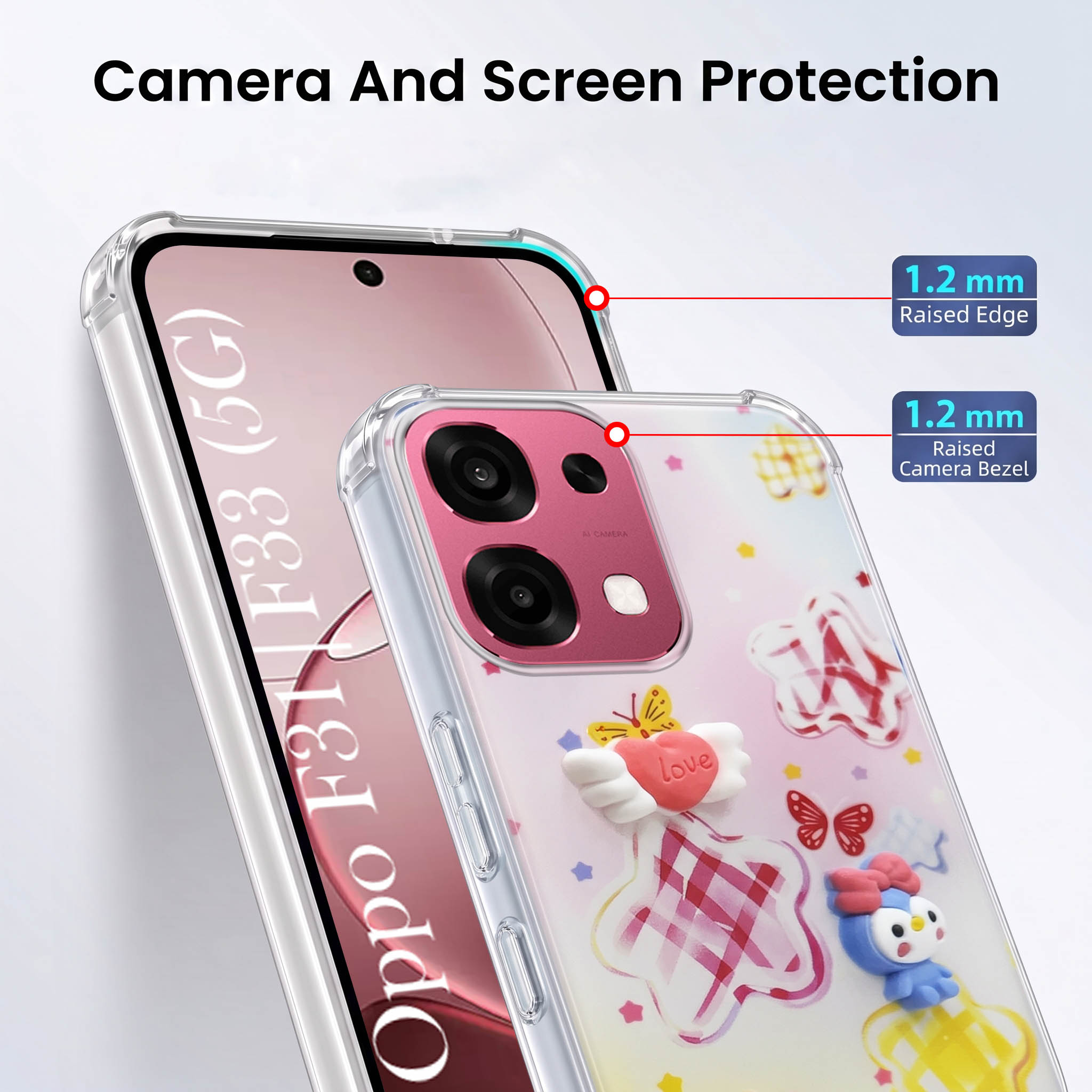 For Oppo F31 5G | Oppo F33 5G Back Cover Case (3D Cute Cartoons | Hard Back Side Soft | Matte Premium Finish | HD Printing)