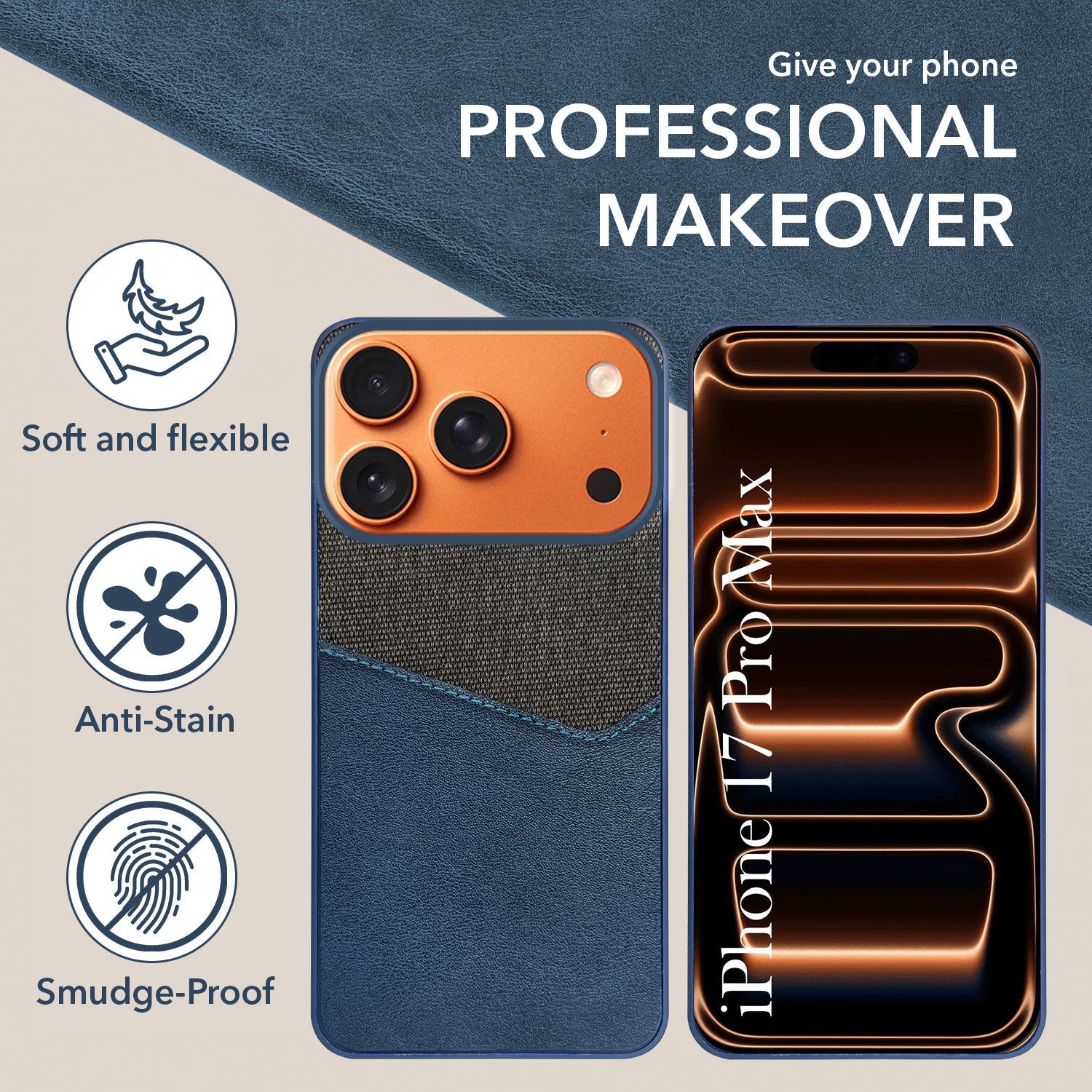 For Apple iPhone 17 Pro Max Back Cover Case (Dual PU Leather Stitch | Professional Minimalist | Soft and Flexible)