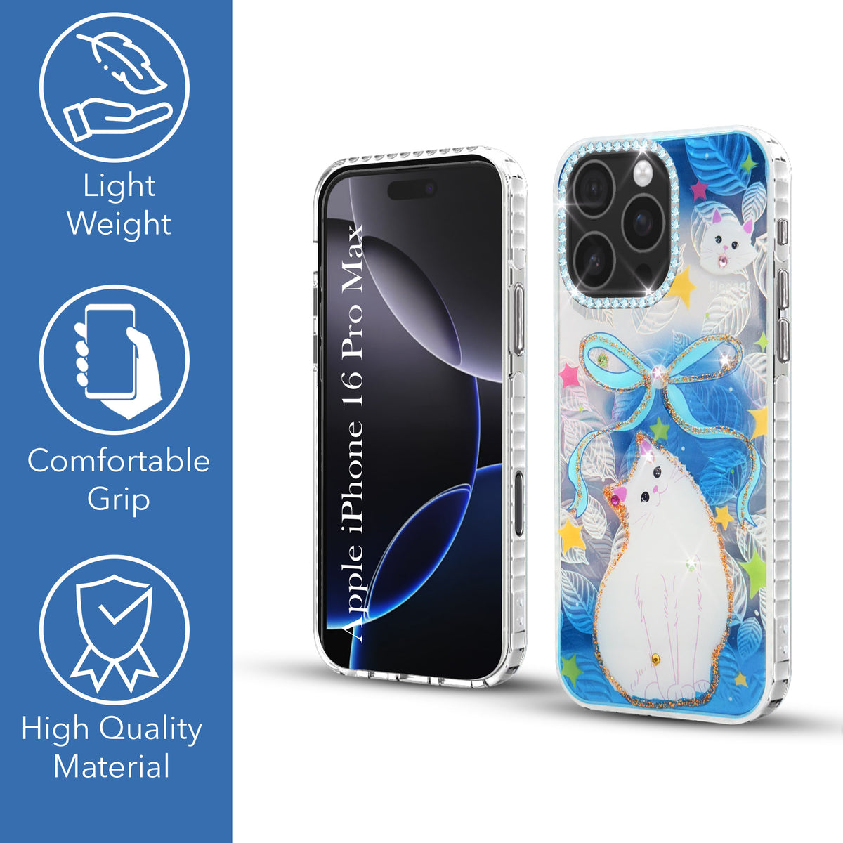 For iPhone 16 Pro Max Back Cover Case (Luxury Floral Glitter Cute Butterfly | Diamond Studded Camera Bump | Girls & Women Design)