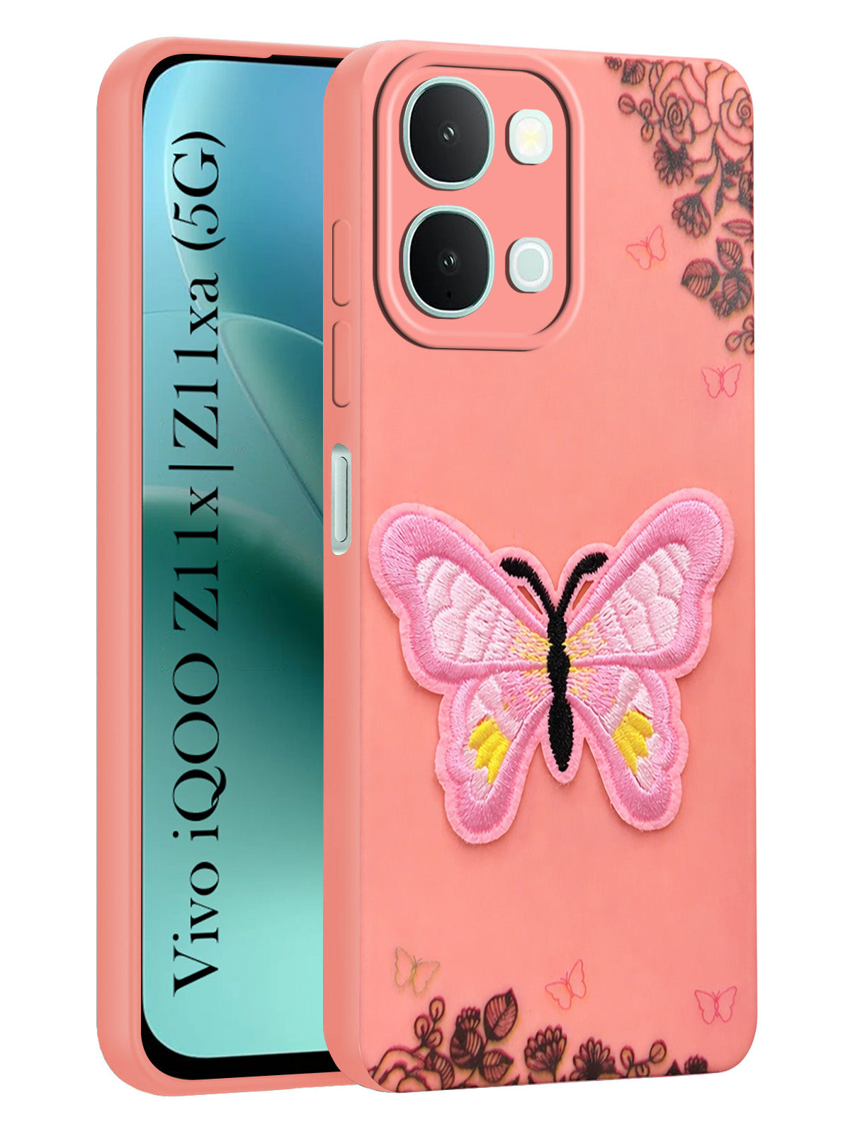 For iQOO Z11x | iQOO Z11xa Back Cover Case (Soft Butterfly Embroidery | Women Teen Girls | Camera Protection| Matte Silicone)