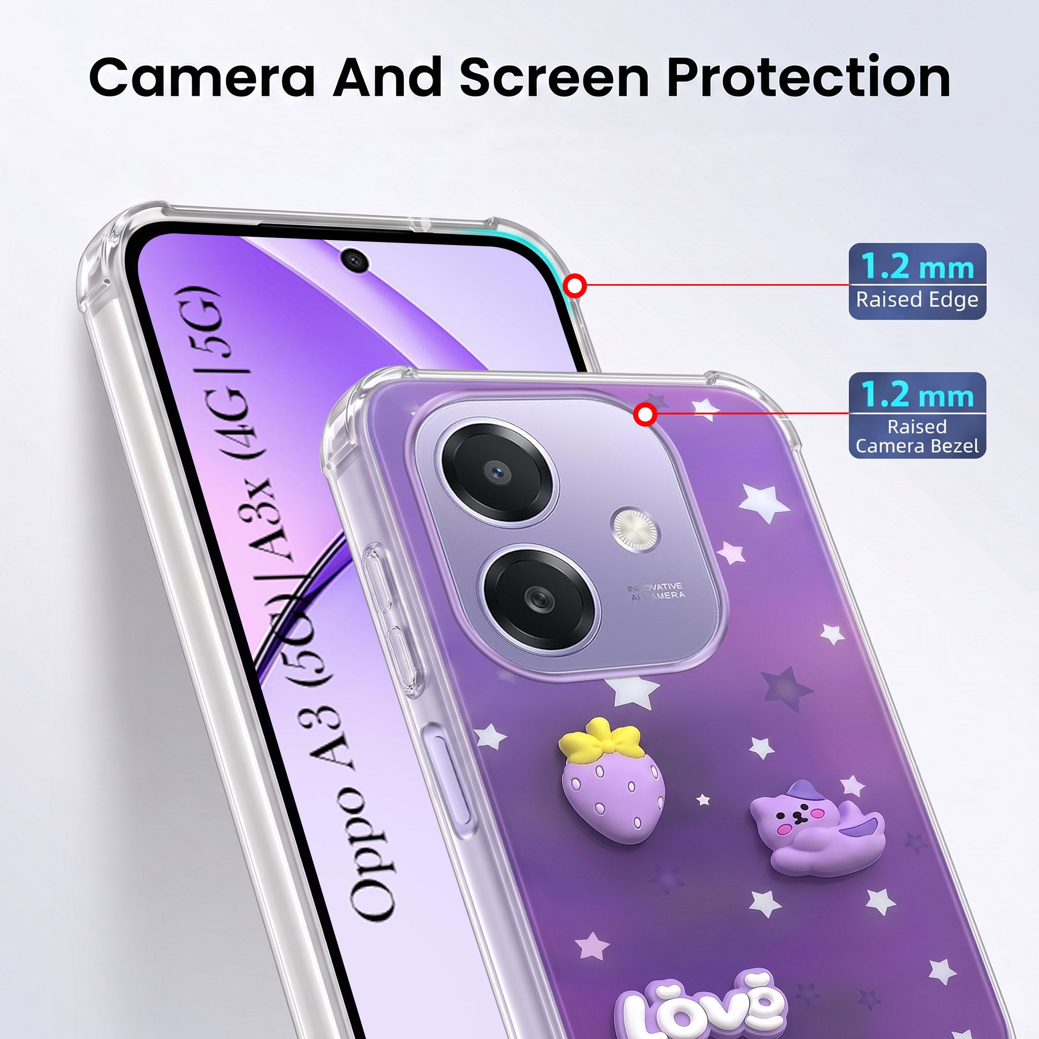 For Oppo A3X (4G/5G) | Oppo A3 5G Back Cover Case (3D Cute Cartoons | Hard Back Side Soft | Matte Premium Finish | HD Printing)