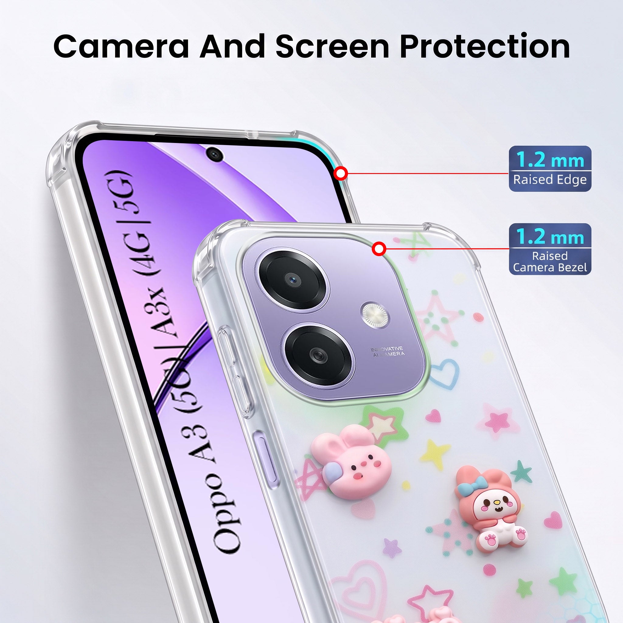 For Oppo A3X (4G/5G) | Oppo A3 5G Back Cover Case (3D Cute Cartoons | Hard Back Side Soft | Matte Premium Finish | HD Printing)