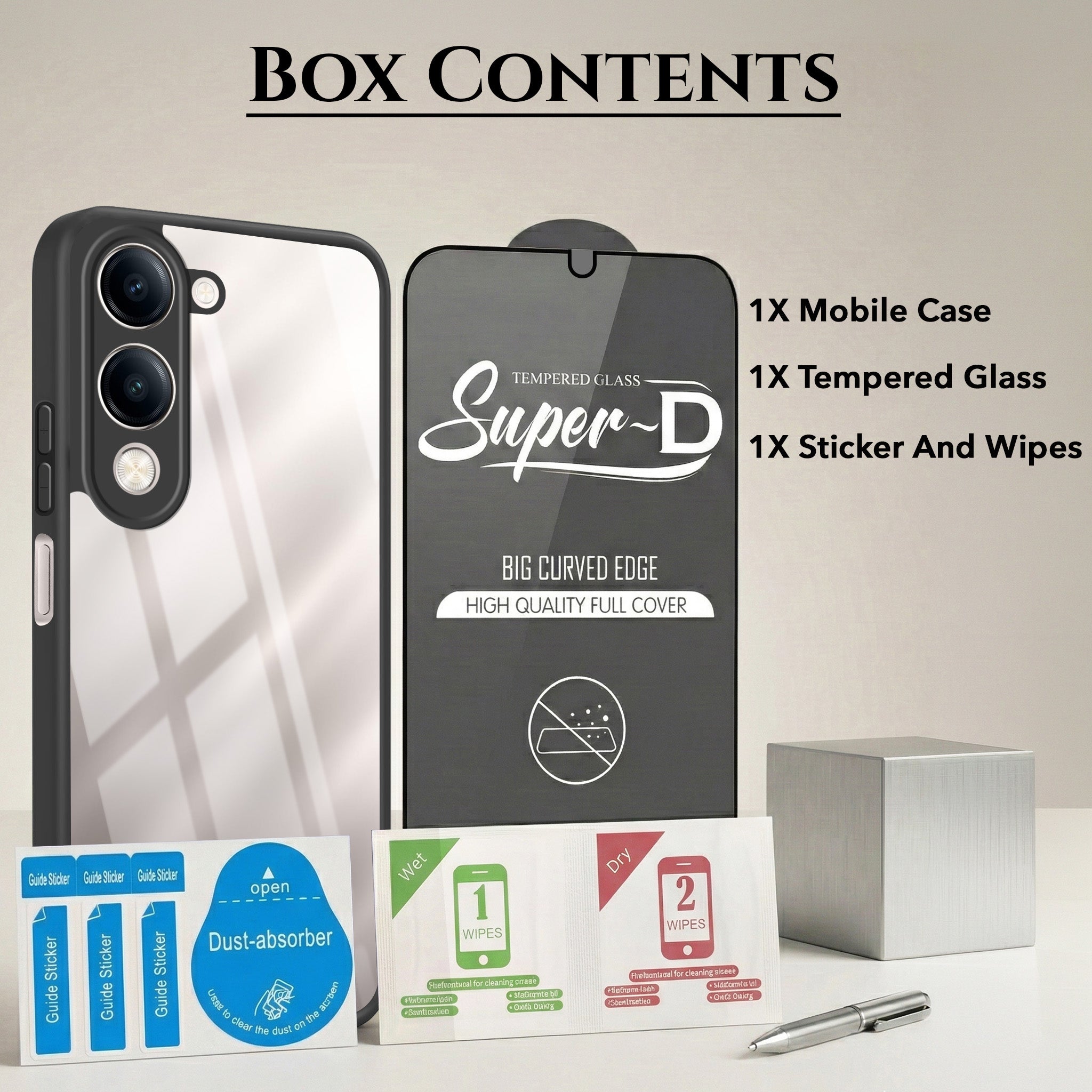 For Vivo Y19 | Vivo Y19e | Vivo T4 Lite Combo with Back Cover and 9H Tempered Glass (Lifetime Anti-Yellow | Crystal Clear Shockproof | Oleophobic Coating Screen Glass)