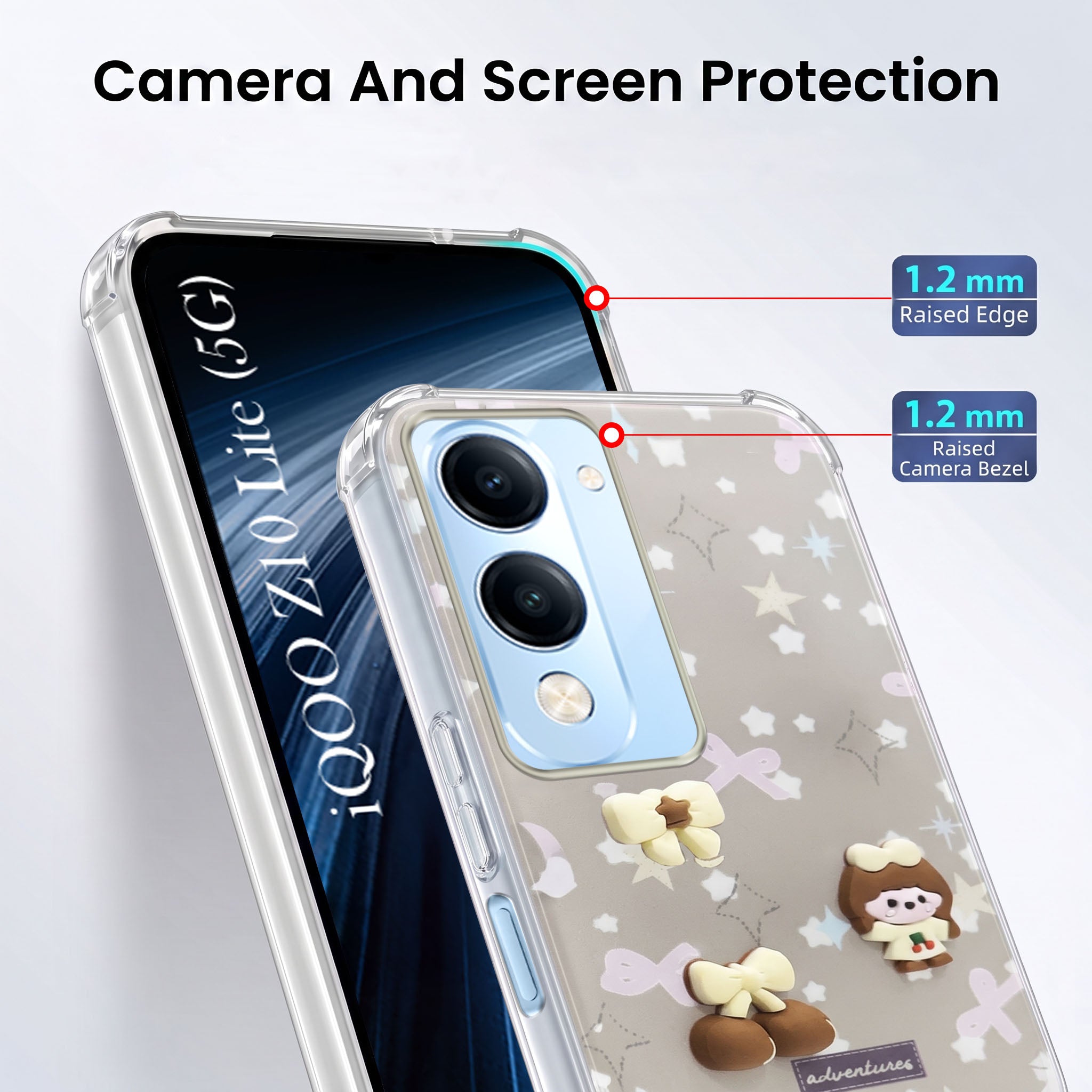 For Vivo iQOO Z10 Lite Back Cover Case (3D Cute Cartoons | Hard Back Side Soft | Matte Premium Finish | HD Printing)