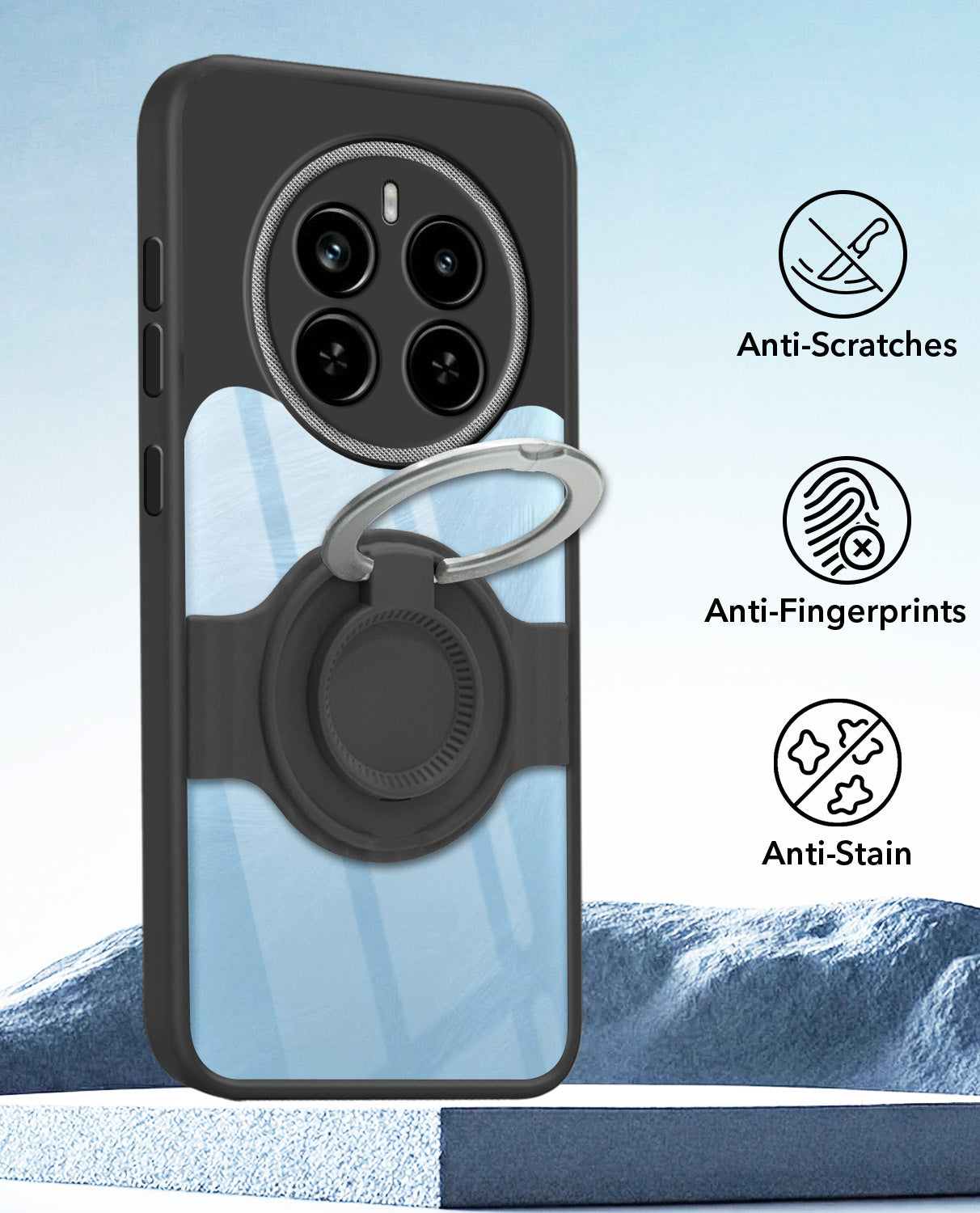 For Realme P1 5G Back Cover Case with stand (Built-in Ring Holder Kickstand | Lifetime Anti Yellow | Camera Protection)