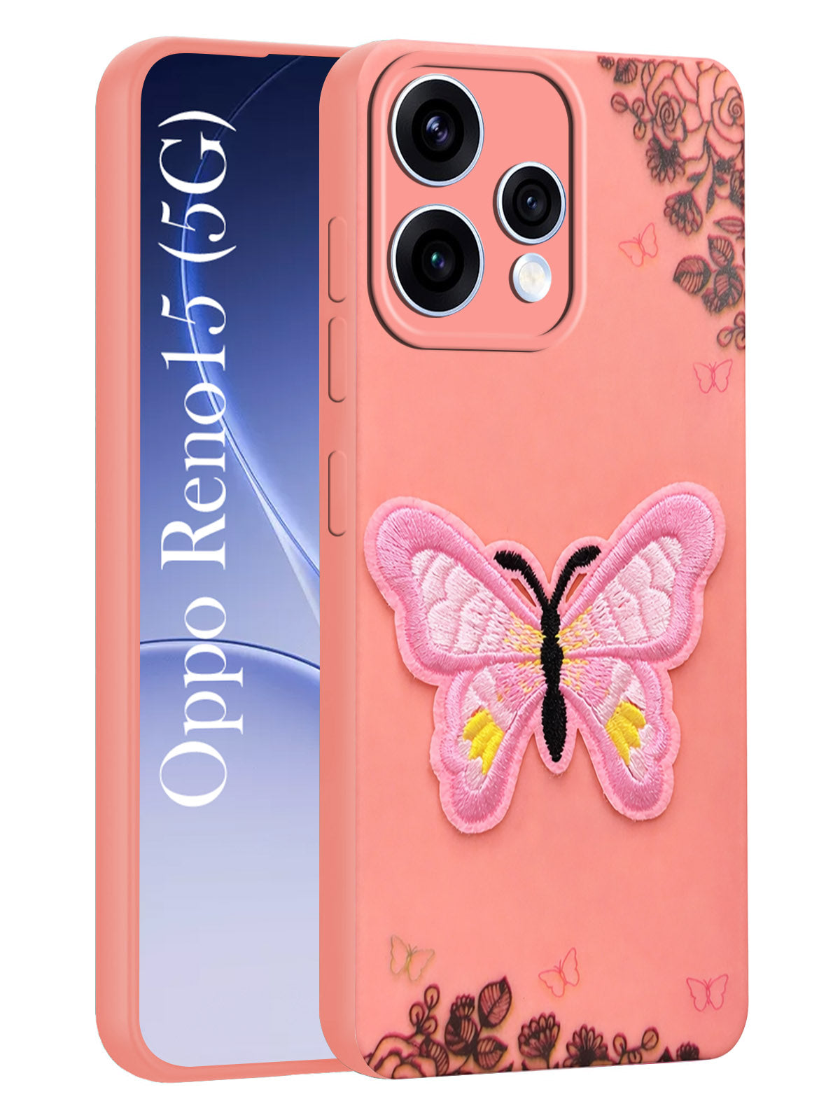 For Oppo Reno15 5G | Oppo Reno 15 5G Back Cover Case (Soft Butterfly Embroidery | Women Teen Girls | Camera Protection| Matte Silicone)