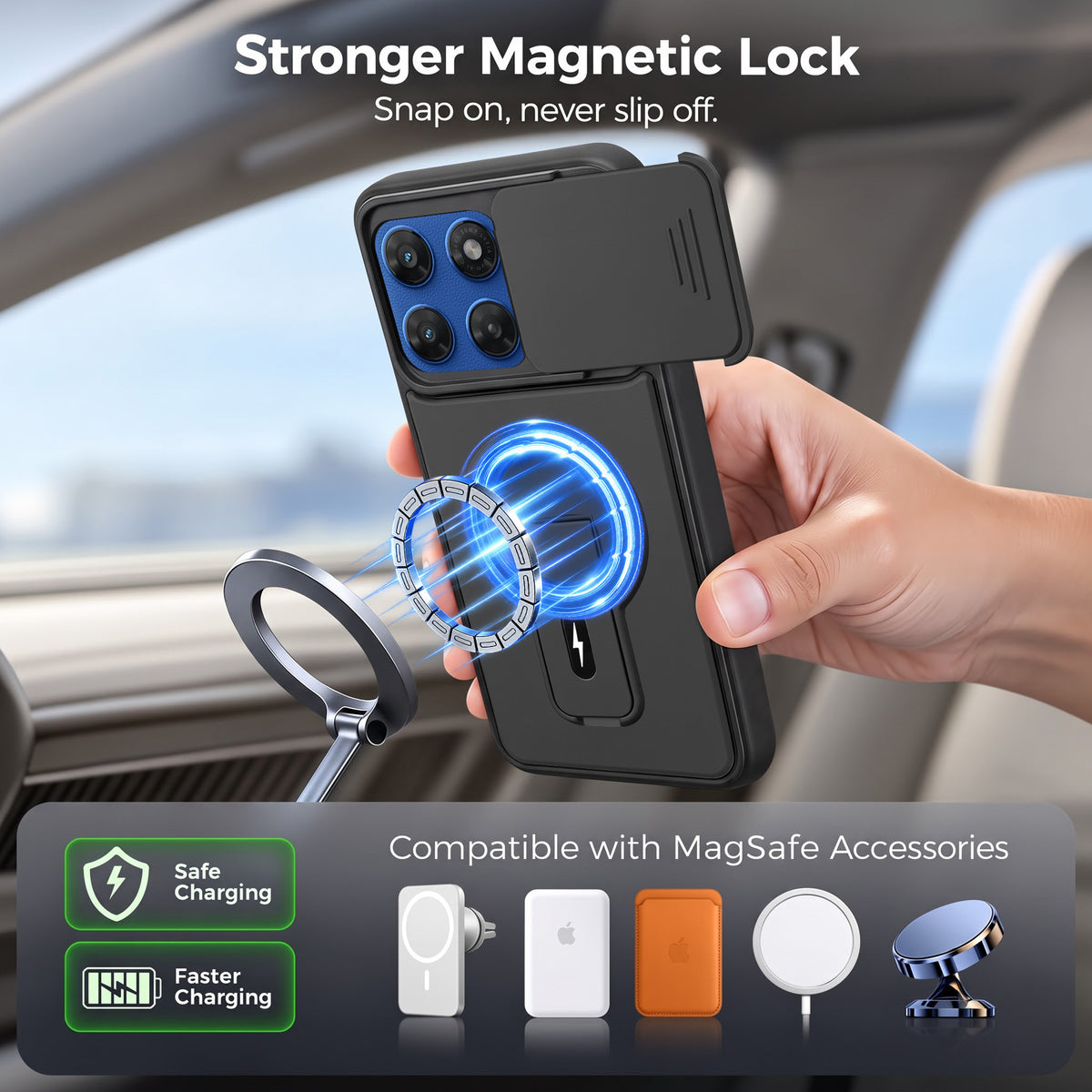 For Motorola Moto G77 Power Back Case Cover Metallic (Hybrid Armor Kickstand | Sliding Shutter Camera Protection | MagSafe Compatible)