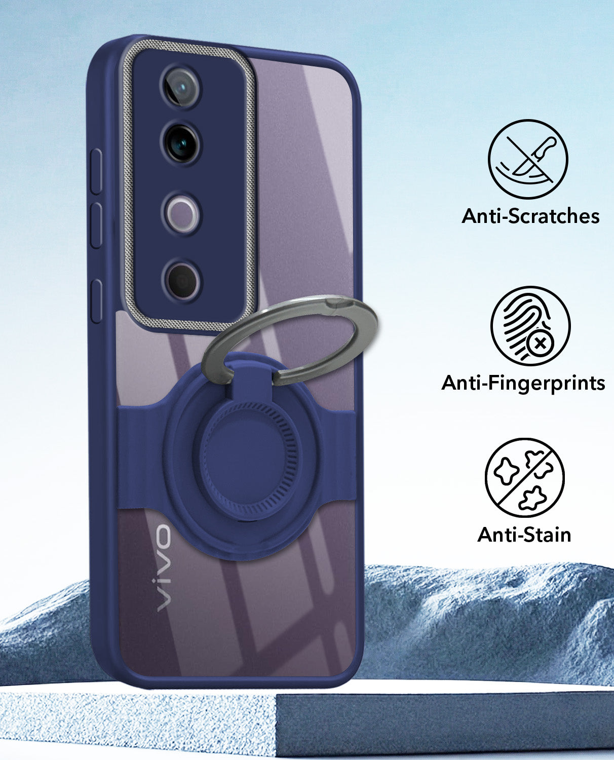 For Vivo V40 | Vivo V40 Pro 5G Back Cover Case with stand (Built-in Ring Holder Kickstand | Lifetime Anti Yellow | Camera Protection)