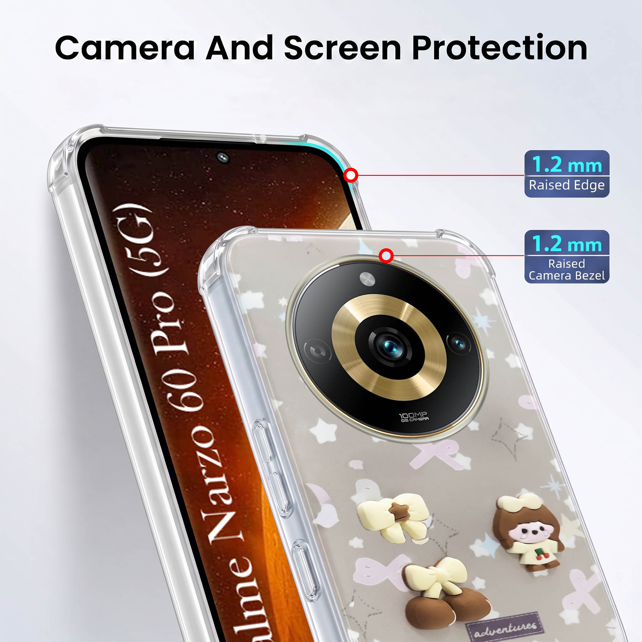 For Realme Narzo 60 Pro Back Cover Case (3D Cute Cartoons | Hard Back Side Soft | Matte Premium Finish | HD Printing)