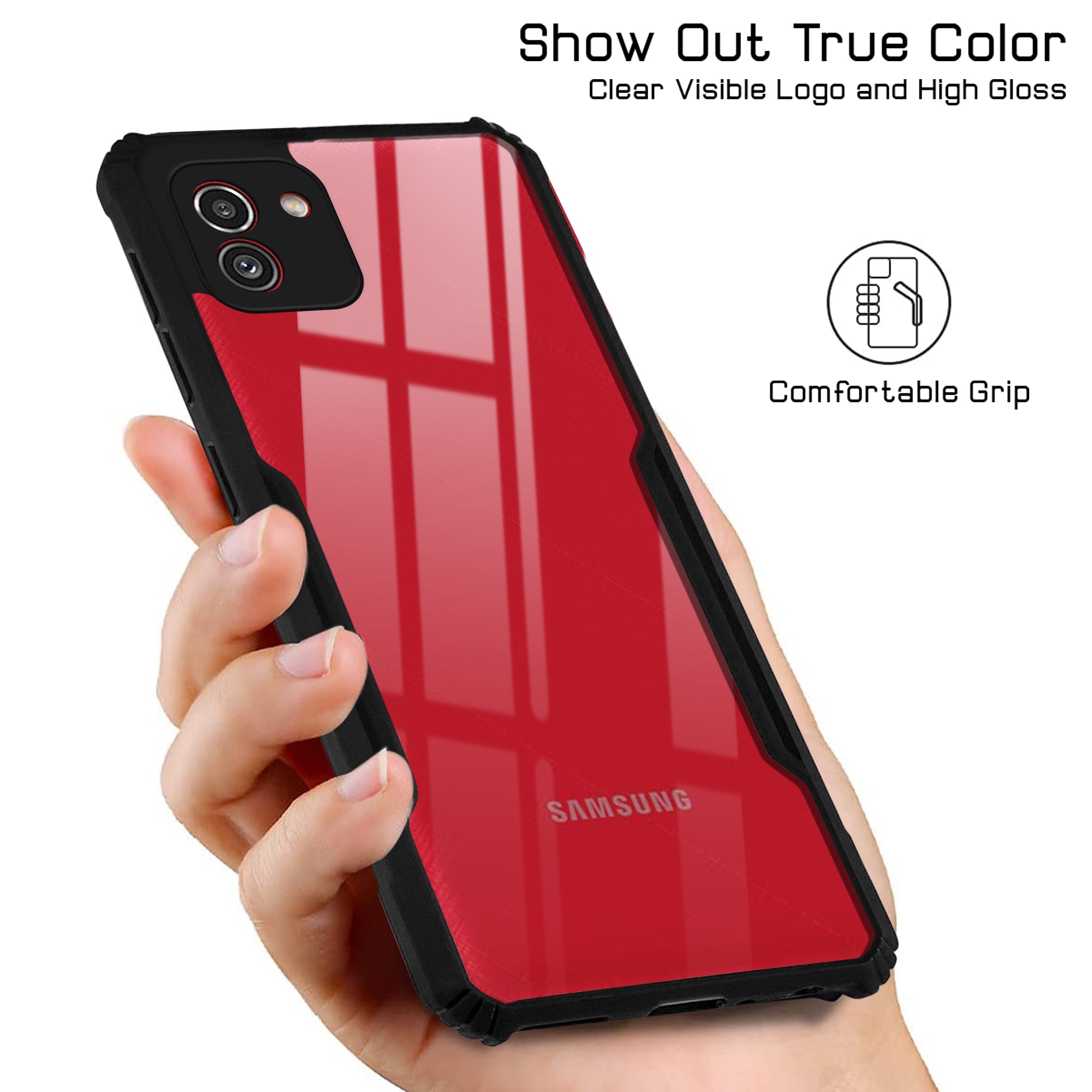 For Samsung Galaxy A03 Back Cover Case Hybrid (Shockproof with Polycarbonate Clear Panel | Professional Black)