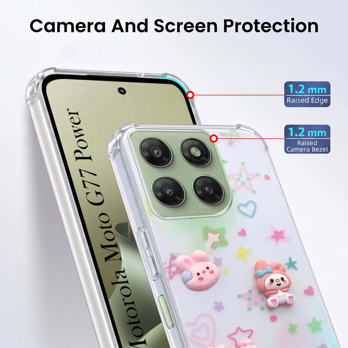 For Motorola Moto G77 Power Back Cover Case (3D Cute Cartoons | Hard Back Side Soft | Matte Premium Finish | HD Printing)