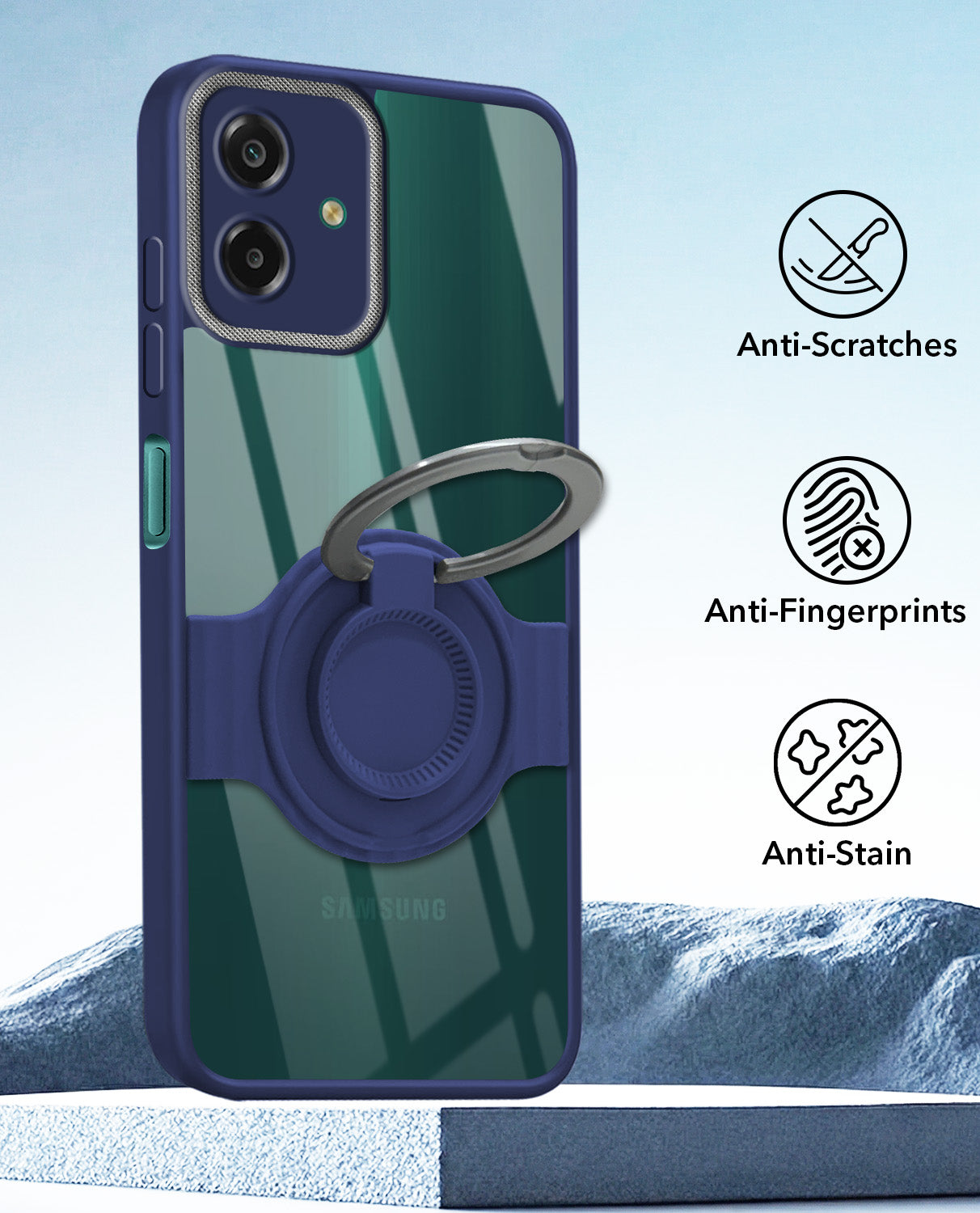 For Samsung Galaxy M07 | Samsung Galaxy F07 Back Cover Case with stand (Built-in Ring Holder Kickstand | Lifetime Anti Yellow | Camera Protection)