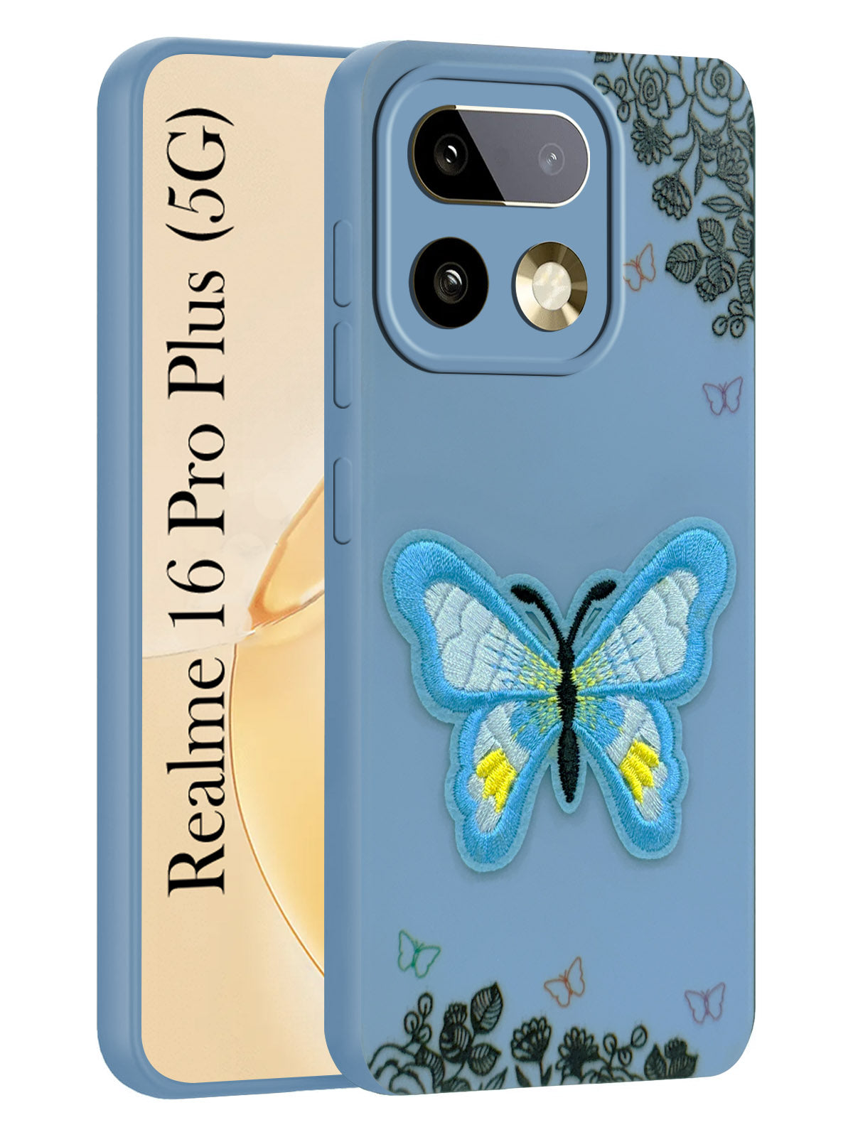 For Realme 16 Pro Plus 5G Back Cover Case (Soft Butterfly Embroidery | Women Teen Girls | Camera Protection| Matte Silicone)