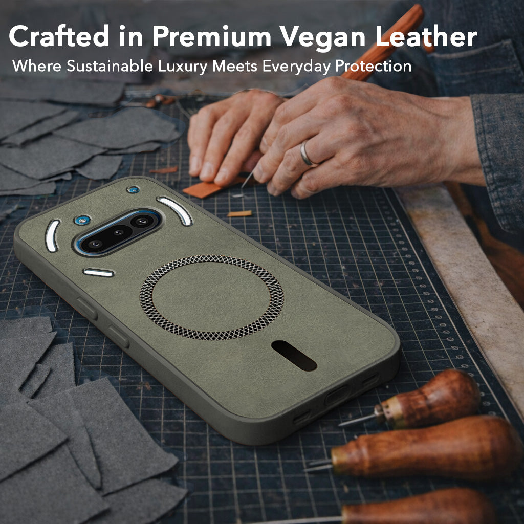 For Nothing Phone 3A 5G Back Cover Case Leather Finish (MagSafe Compatible Wireless Charging | Soft Touch | Camera Bump Protection)