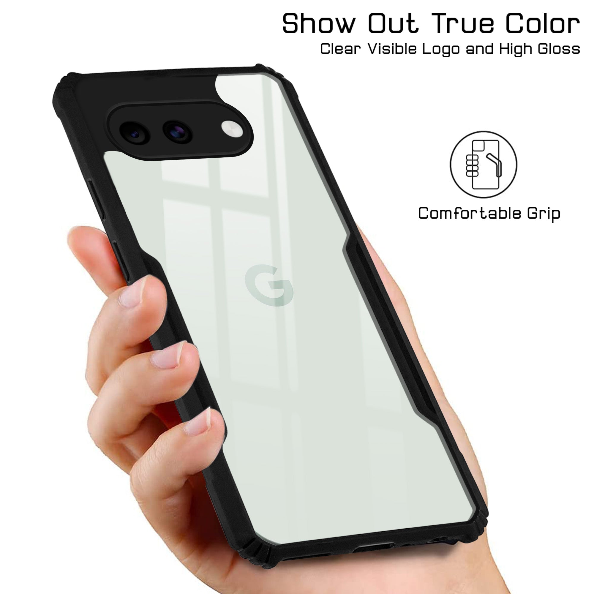 For Google Pixel 10a Back Cover Case Hybrid (Shockproof with Polycarbonate Clear Panel | Professional Black)