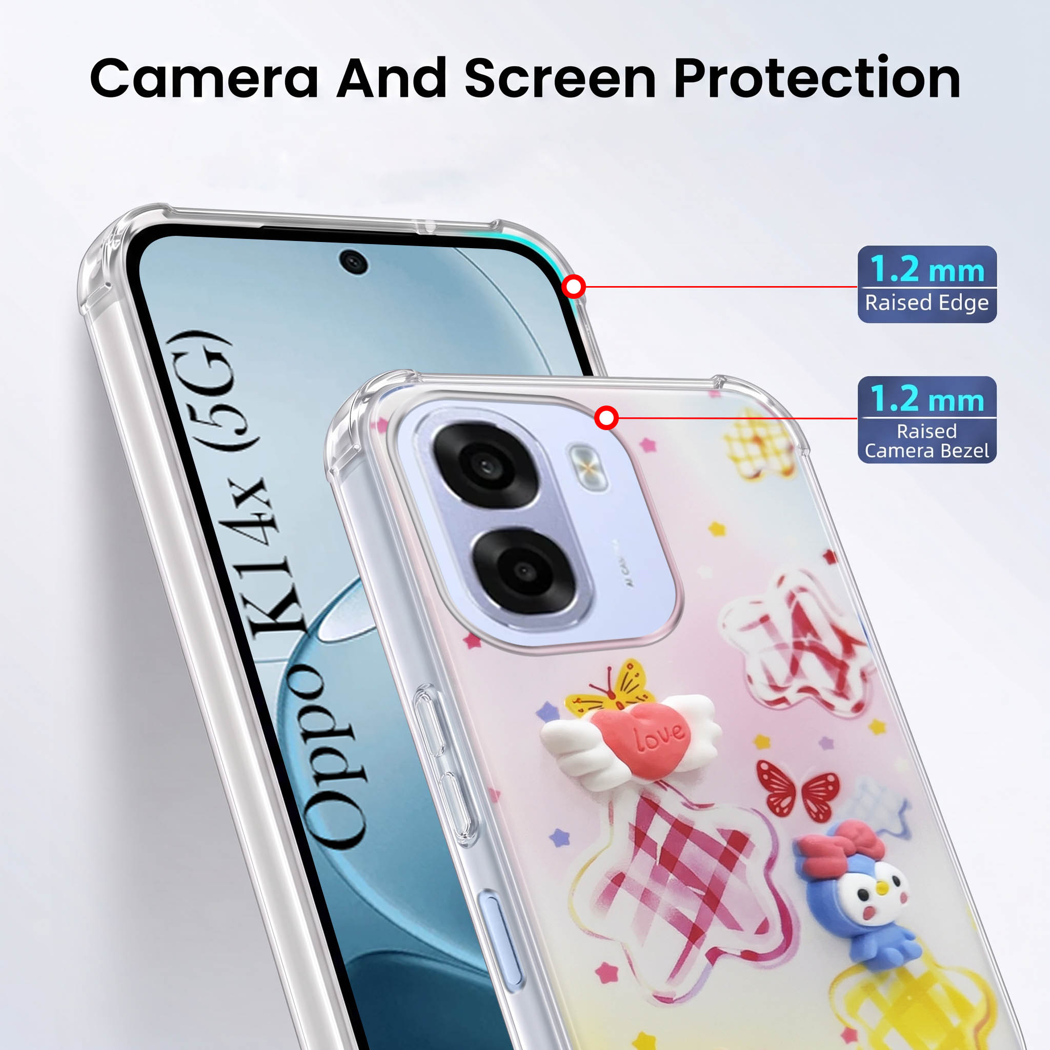 For Oppo K14x 5G Back Cover Case (3D Cute Cartoons | Hard Back Side Soft | Matte Premium Finish | HD Printing)