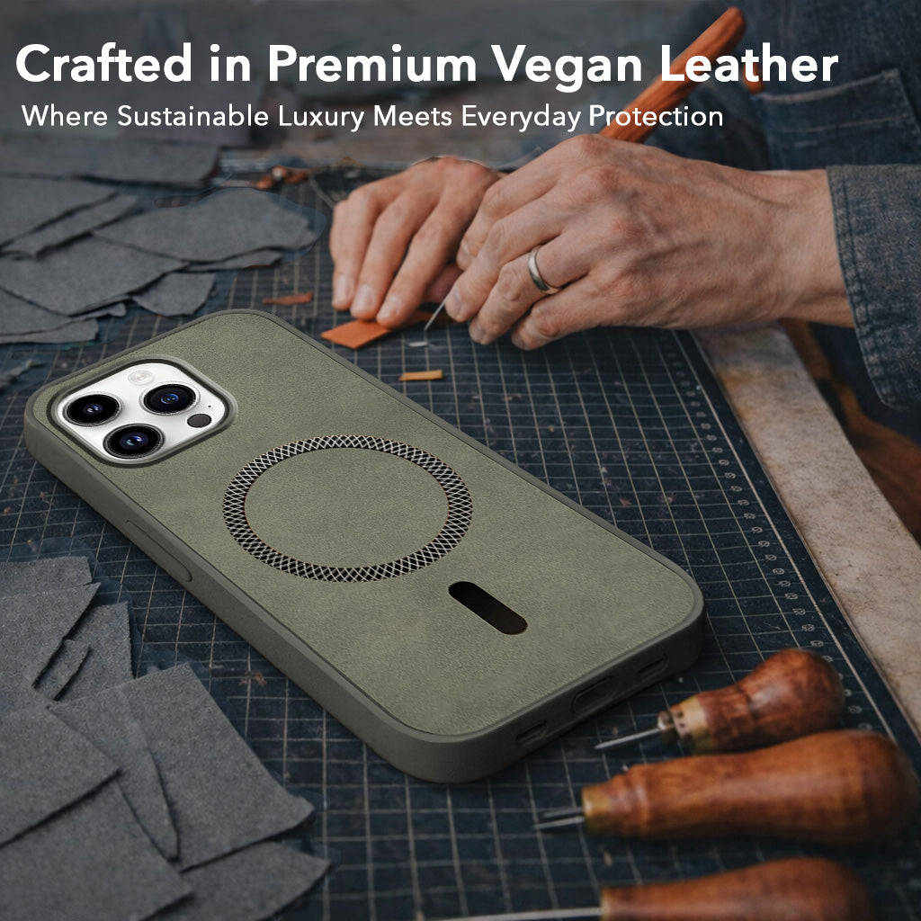 For Apple iPhone 14 Pro Back Cover Case Leather Finish (MagSafe Compatible Wireless Charging | Soft Touch | Camera Bump Protection)