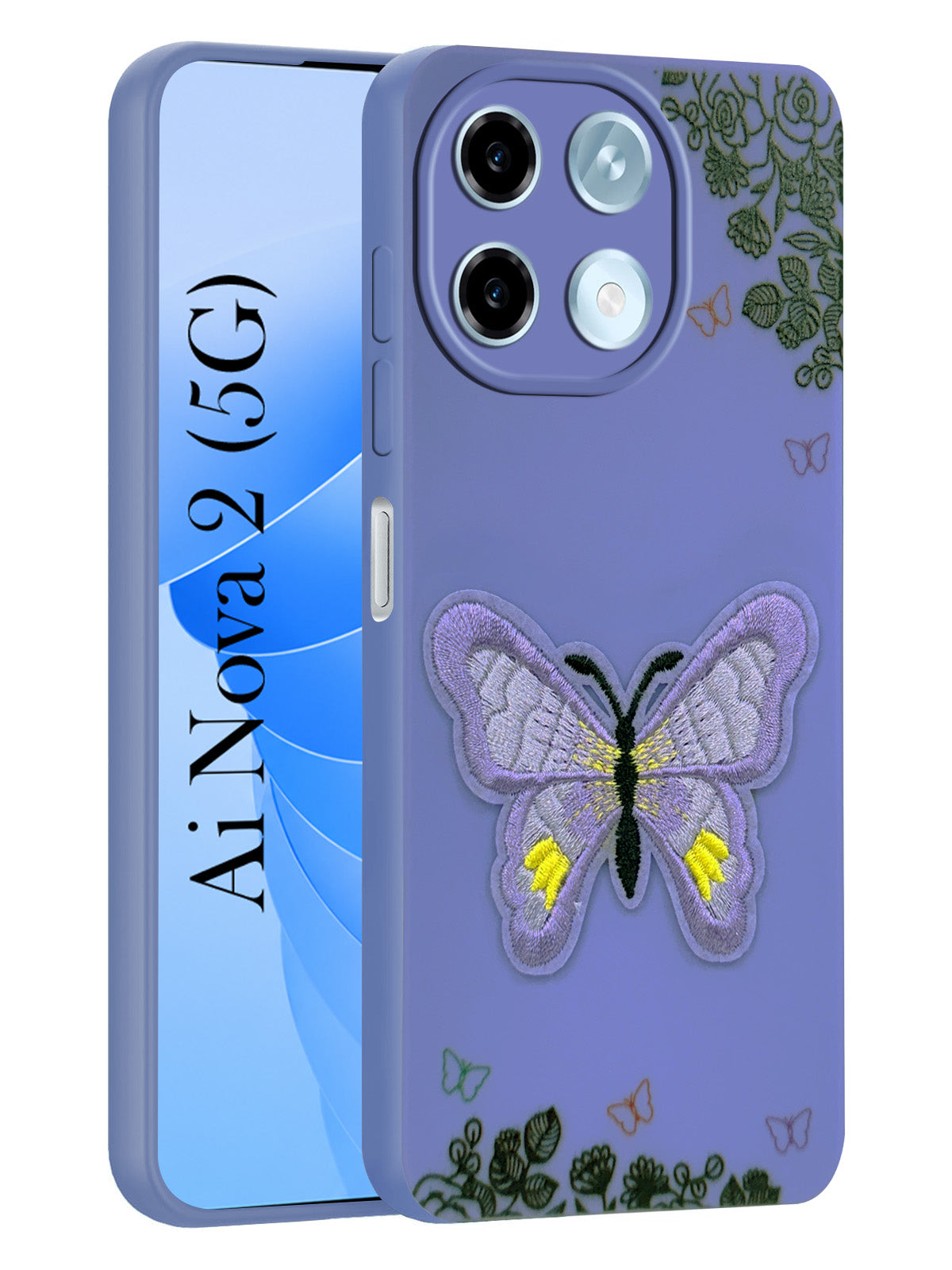 For Ai+ Nova 2 5G Back Cover Case (Soft Butterfly Embroidery | Women Teen Girls | Camera Protection| Matte Silicone)