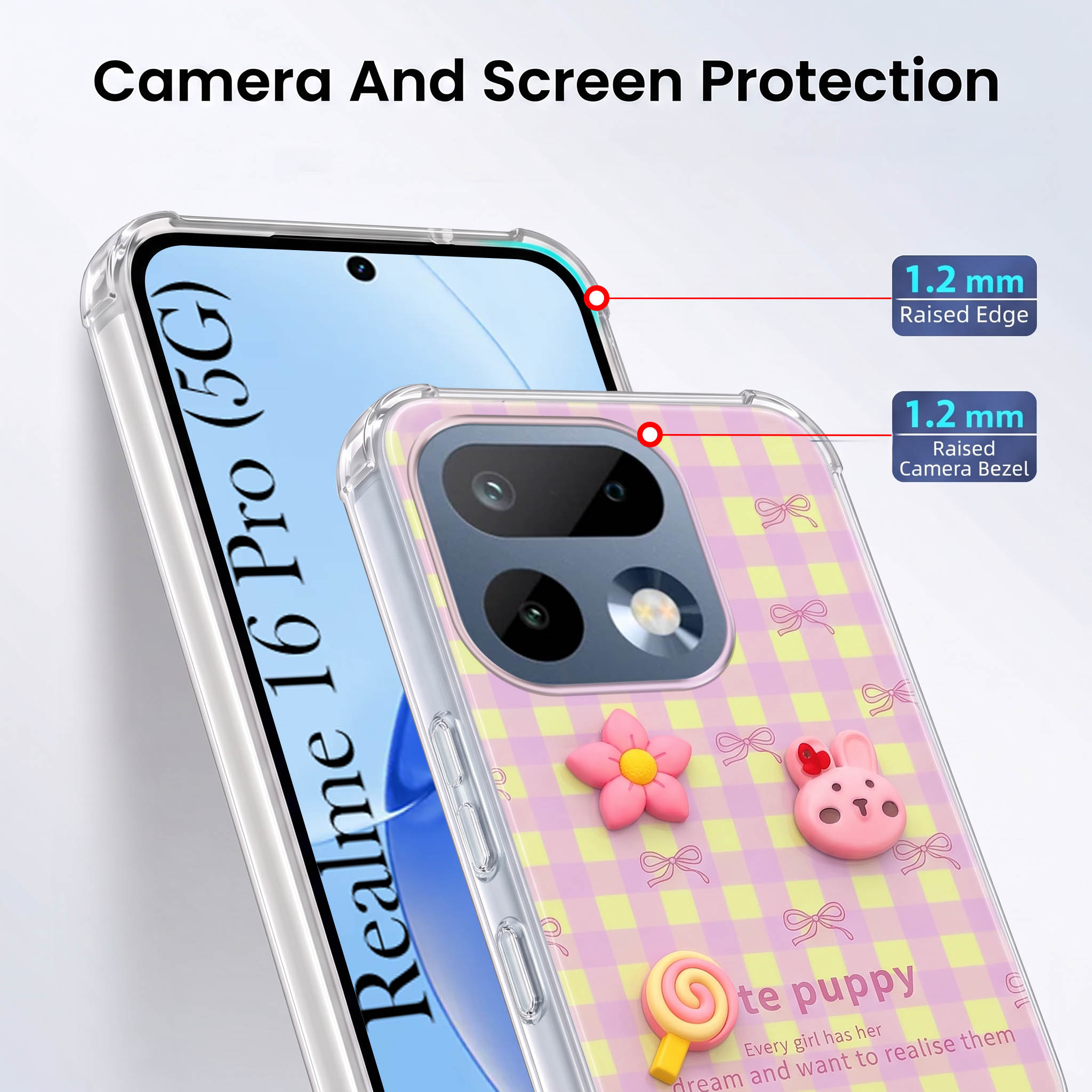 For Realme 16 Pro Back Cover Case (3D Cute Cartoons | Hard Back Side Soft | Matte Premium Finish | HD Printing)