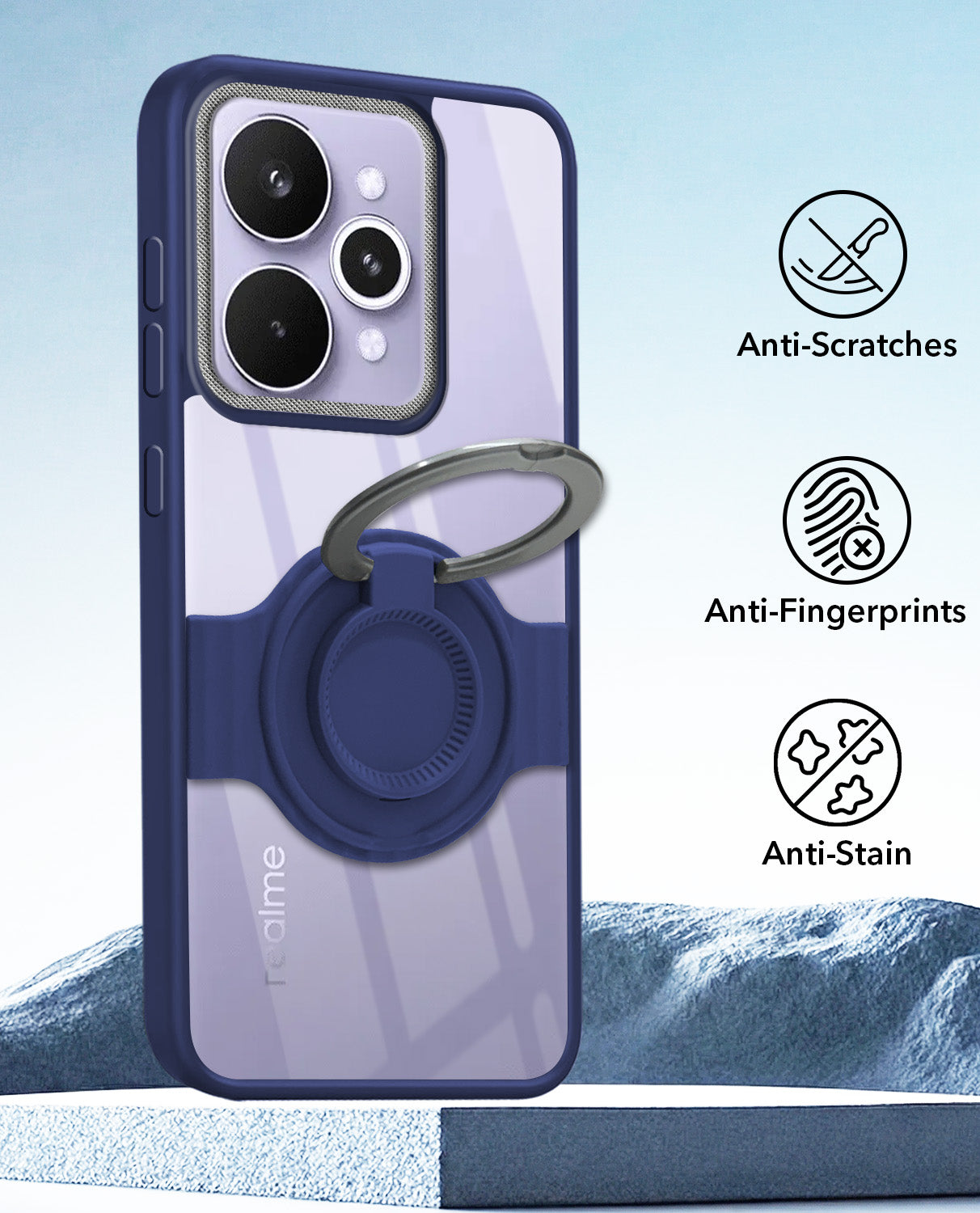 For Realme 15 Pro Back Cover Case with stand (Built-in Ring Holder Kickstand | Lifetime Anti Yellow | Camera Protection)